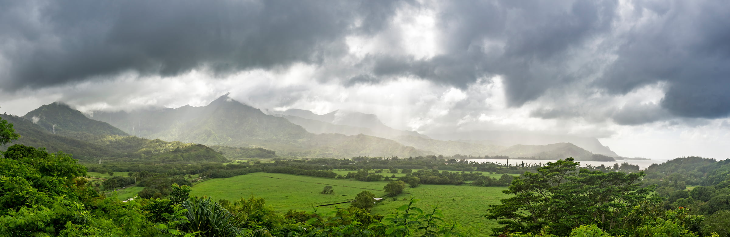 91 megapixels! A very high resolution, large-format VAST photo print of Hanalei Bay in Kauai, Hawaii; tropical landscape photo created by Justin Katz.