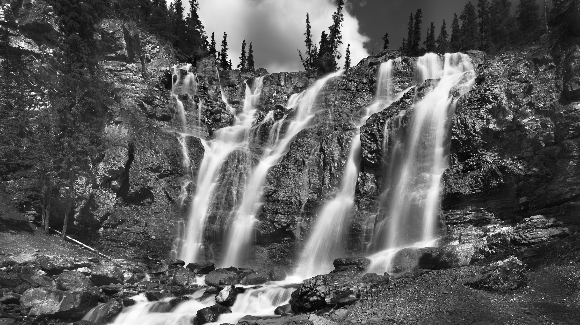 551 megapixels! A very high resolution, large-format VAST photo print of a waterfall in Jasper National Park; fine art nature photograph created by Steven Webster in Alberta, Canada.