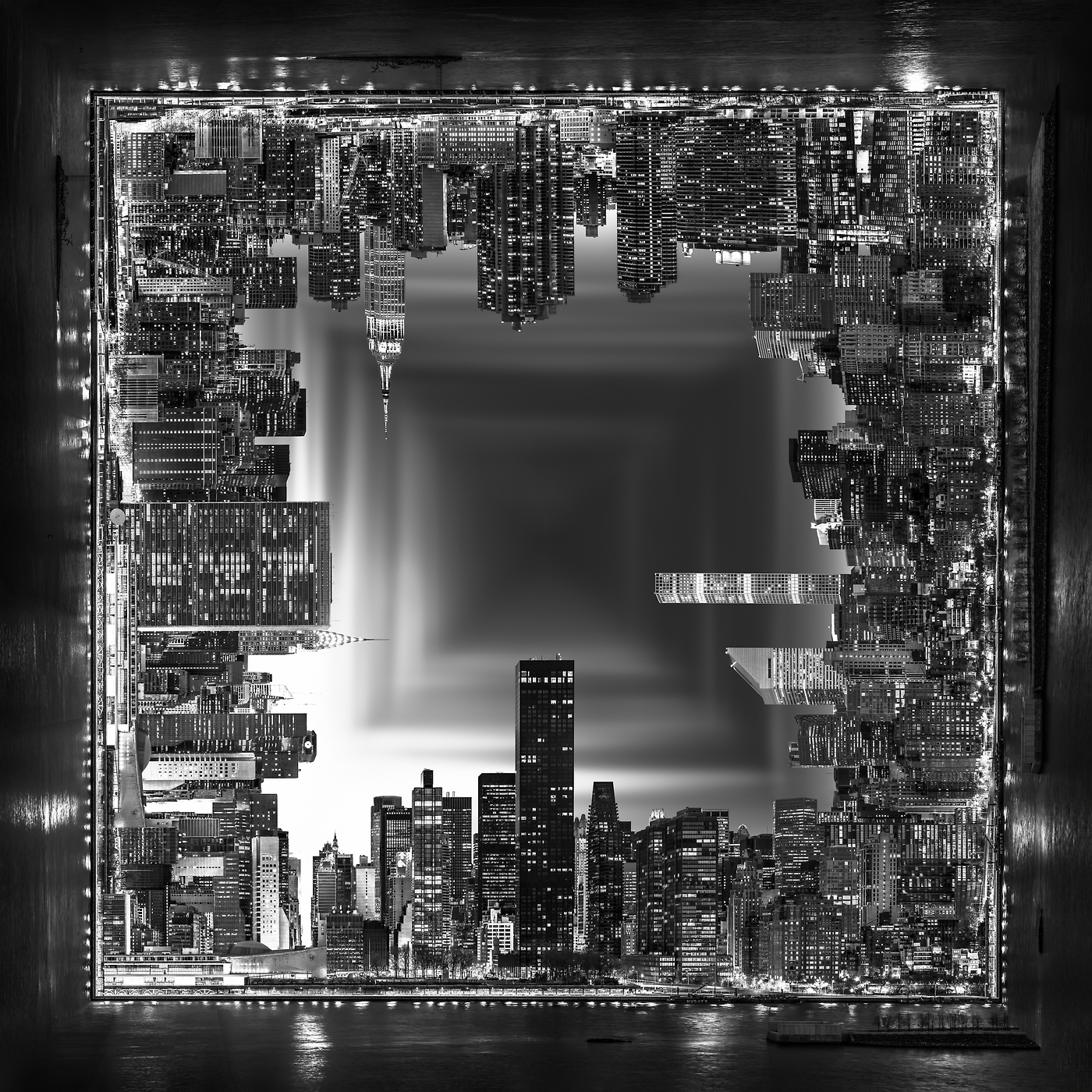 5,935 megapixels! An abstract modern art VAST photo of the surreal Midtown Manhattan skyline; very high resolution fine art black and white cityscape photograph created by Dan Piech in New York City
