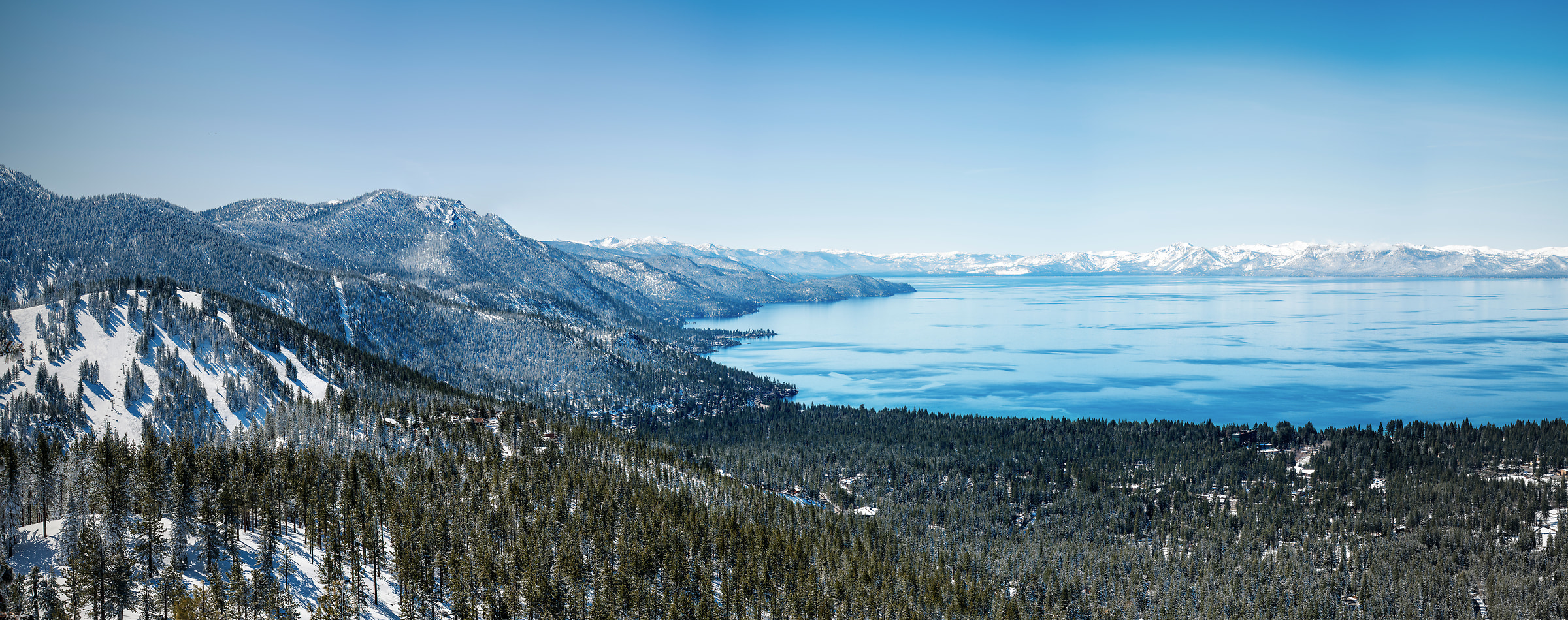 286 megapixels! A very high resolution, large-format VAST photo of Lake Tahoe in winter with snow; fine art landscape photograph created by Justin Katz from Mount Rose Highway in Nevada