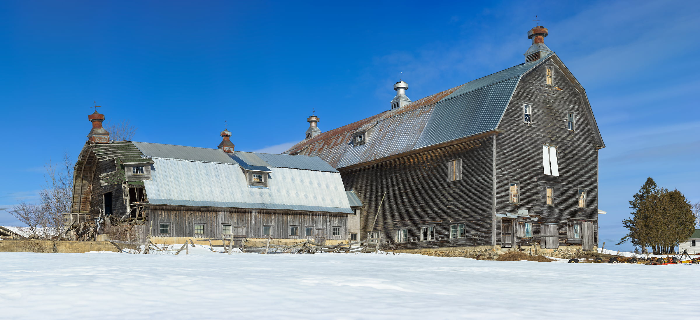 1,012 megapixels! A very high resolution, large-format VAST photo of a farm house in snow in winter in New England; fine art landscape photograph created by Aaron Priest in Stacyville, Maine.