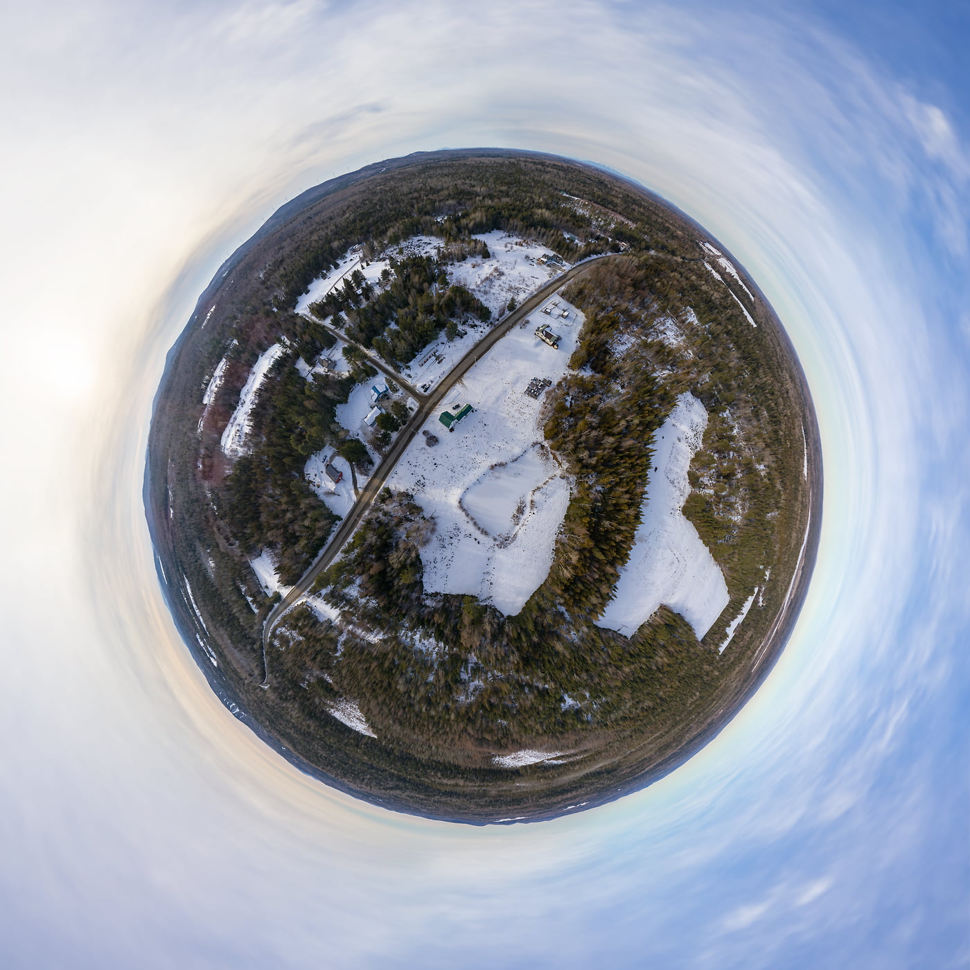 431 megapixels! A very high resolution, large-format VAST photo of Lee, Maine; fine art aerial 360-degree panorama photograph created by Aaron Priest in New England.