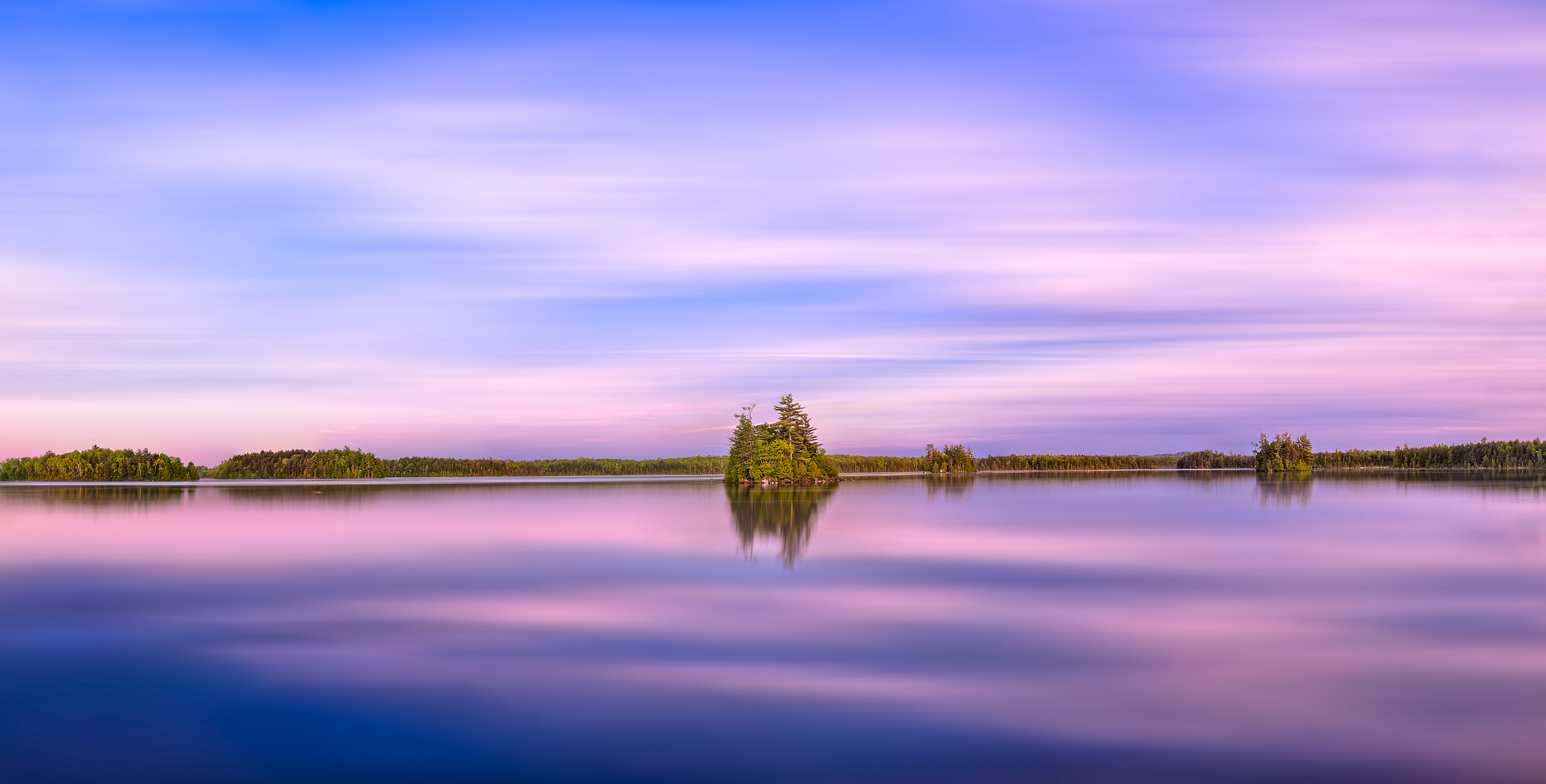 115 megapixels! A very high resolution, large-format VAST photo of sunset over Quakish Lake in New England; fine art landscape photograph created by Aaron Priest in Millinocket, Maine.