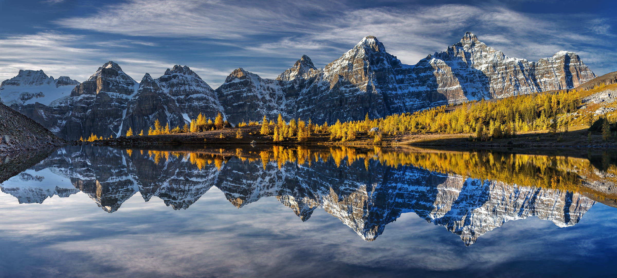 453 megapixels! A very high resolution, large-format VAST photo print of mountains, autumn trees, and a lake with reflection; fine art landscape photo created by Chris Collacott in Banff National Park, Alberta, Canada