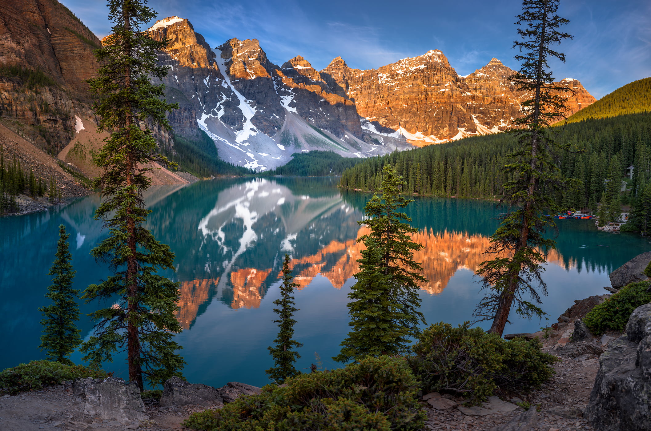 494 megapixels! A very high resolution, large-format VAST photo print of Moraine Lake: a beautiful lake with mountains in the background and reflected in the water; fine art nature landscape photograph created by Tim Shields in Banff National Park, Canada