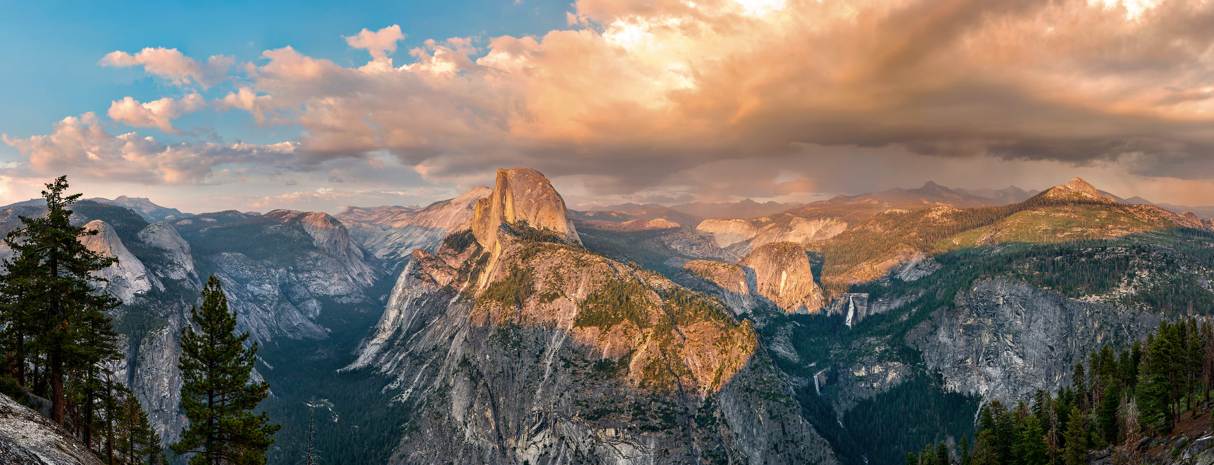 946 megapixels! A very high resolution, large-format VAST photo print of the Yosemite Naitonal Park valley and Half Dome at sunset from Glacier Point; nature landscape photo created by Justin Katz