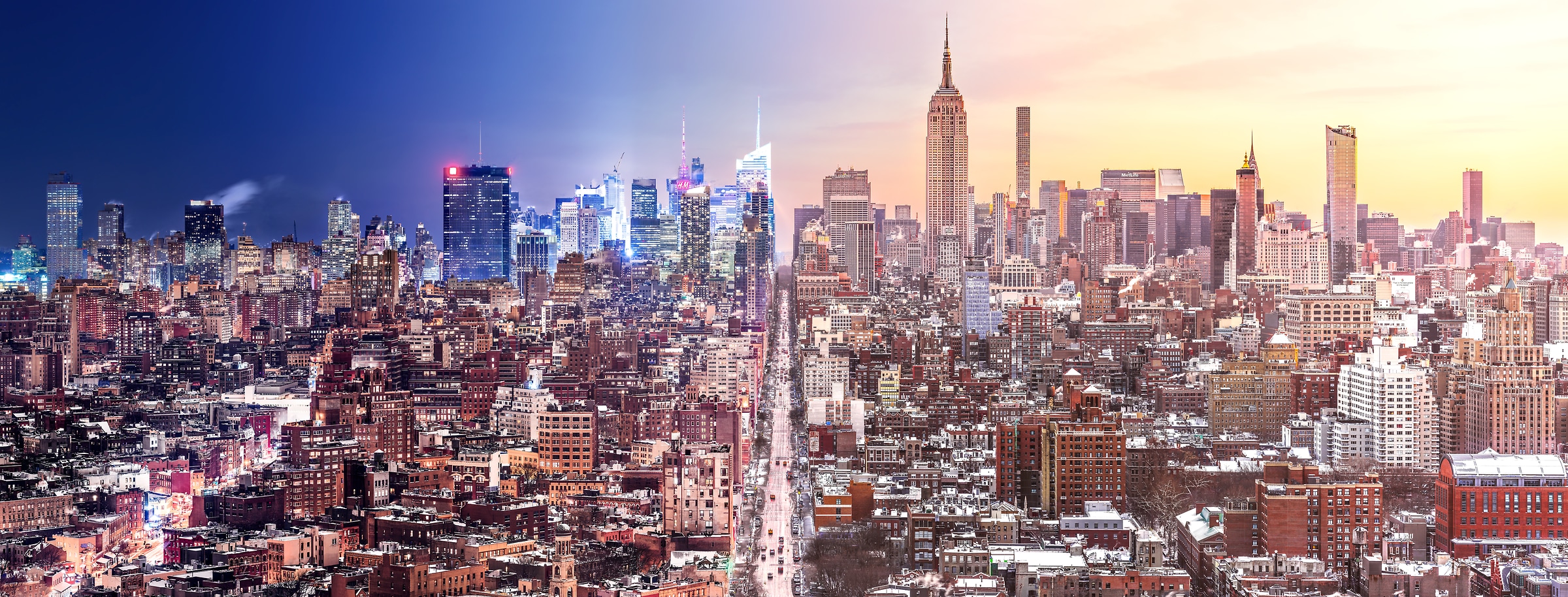 620 megapixels! A very high resolution photo of the New York City skyline transitioning from night into day; fine art cityscape photograph created by Dan Piech in Manhattan, NYC.