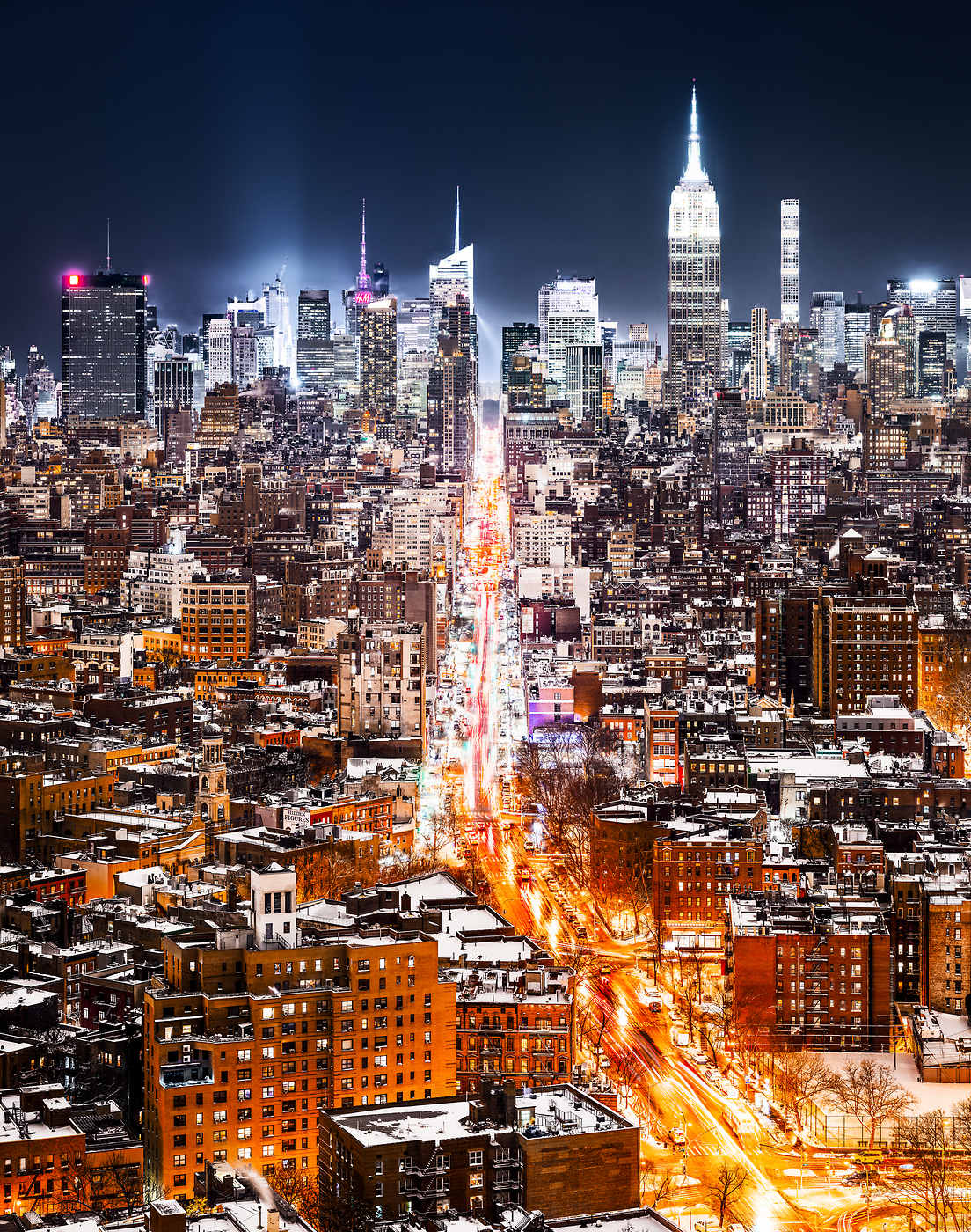 1,571 megapixels! A very high definition fine art print of Manhattan in New York City at night; cityscape photograph created by Dan Piech in New York City.
