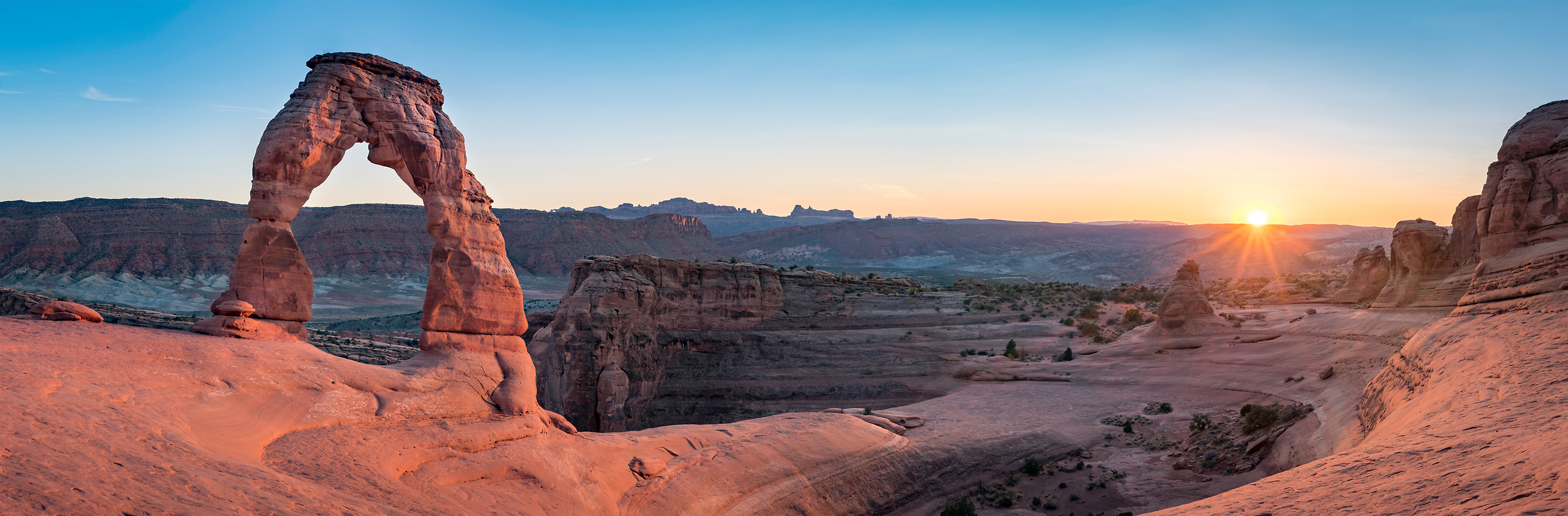 365 megapixels! A very high resolution, large-format VAST photo print of an American panorama landscape at sunset; fine art photo of Delicate Arch created by Justin Katz in Arches National Park, Moab, Utah