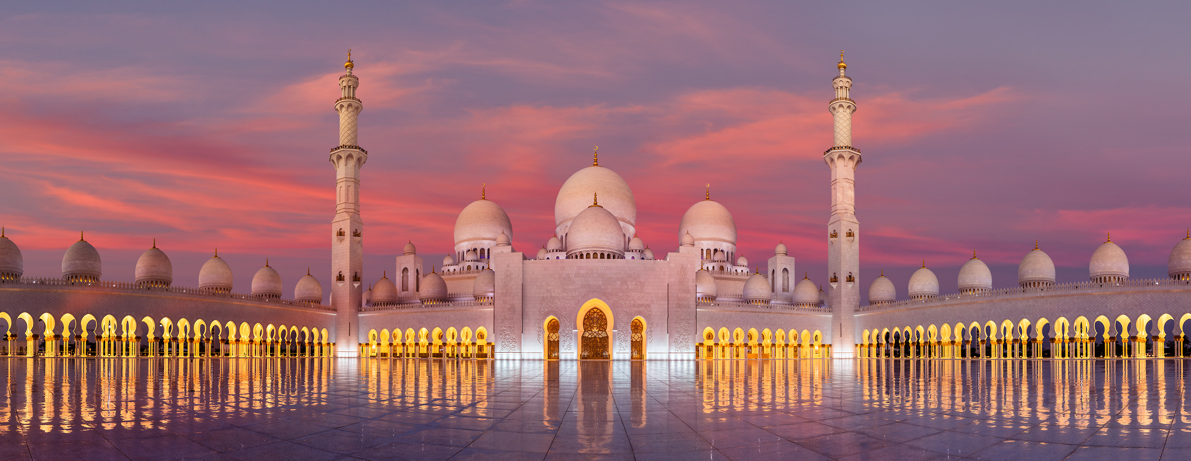 1,296 megapixels! A very high resolution, large-format photo of the Sheikh Zayed Grand Mosque in Anu Dhabi at sunrise; fine art photograph created by Chris Collacott in the United Arab Emirates