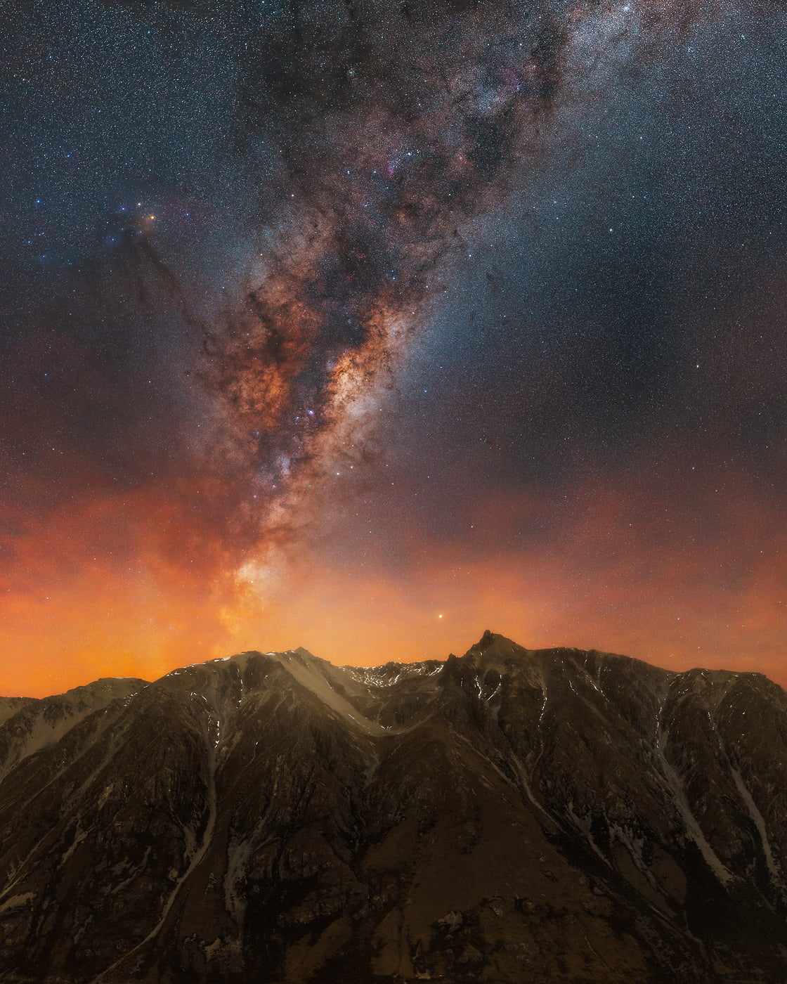511 megapixels! A very high resolution, large-format VAST photo print of the Milky Way with stars above a beautiful mountain landscape; fine art astrophotography landscape photograph created by Paul Wilson in New Zealand.