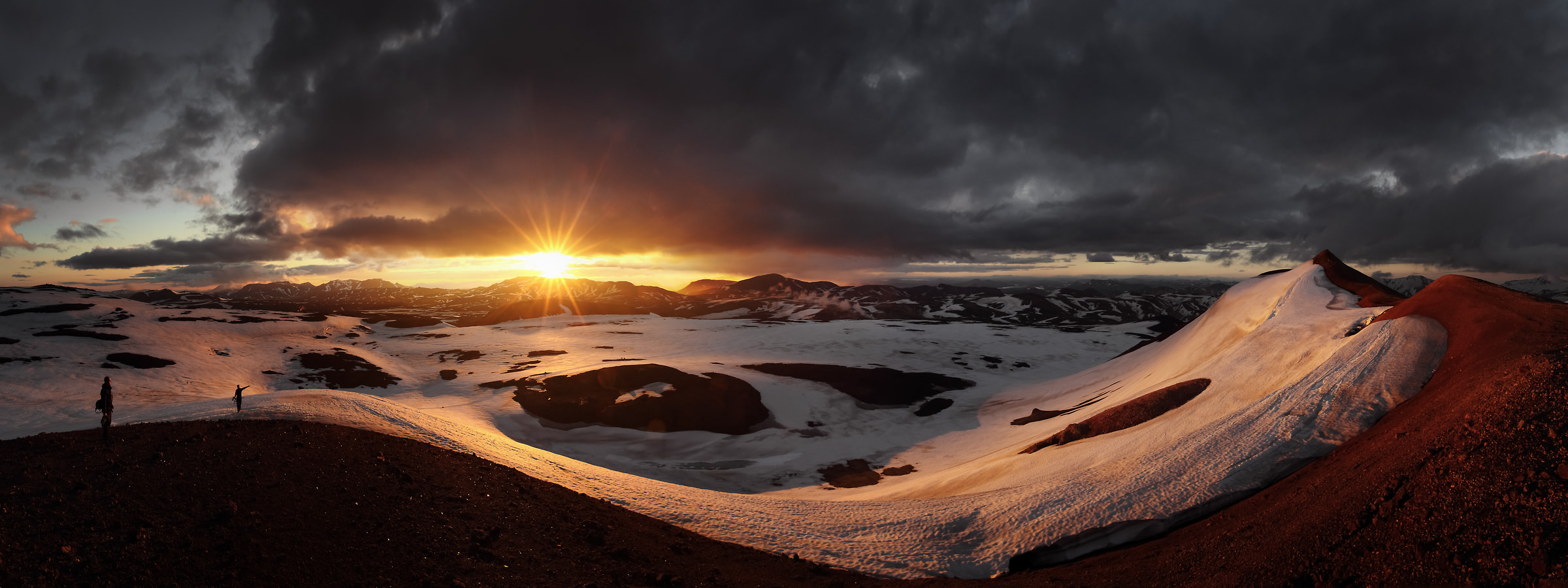 96 megapixels! A very high resolution, large-format VAST photo of sunset and a mountain landscape; panorama photograph created by Alexandre Deschaumes in Hrafntinnusker, Iceland.