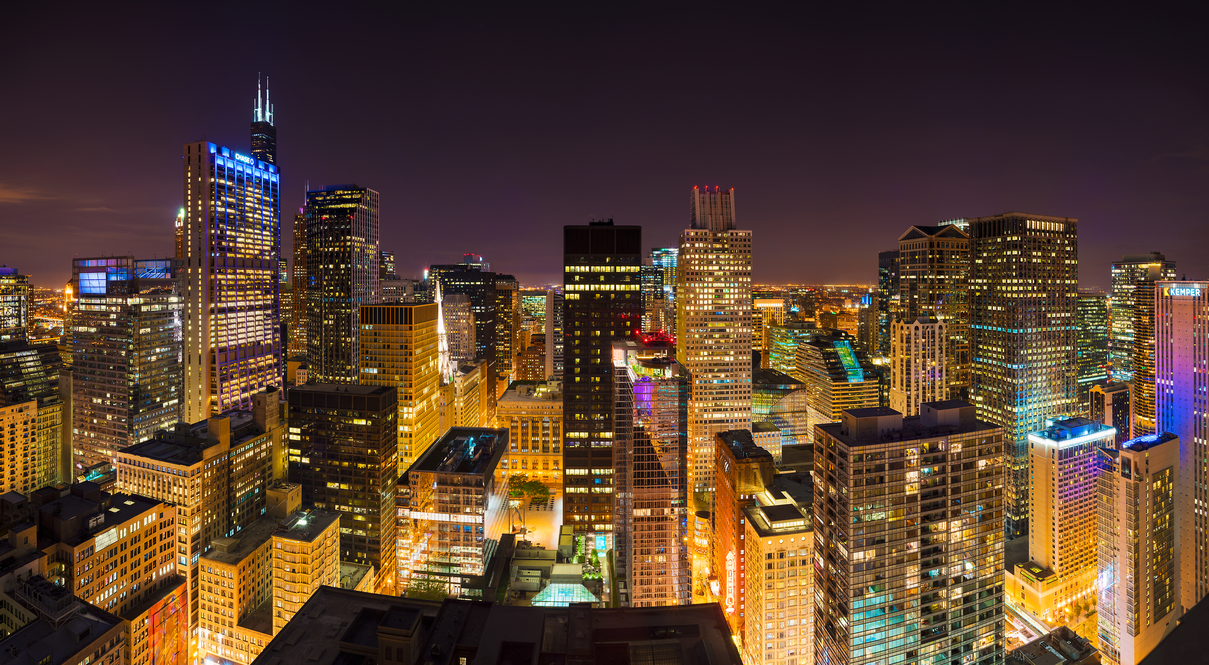 297 megapixels! A very high resolution, large-format VAST photo of a cityscape at night; skyline photograph created by Jim Tarpo in Chicago, Illinois.