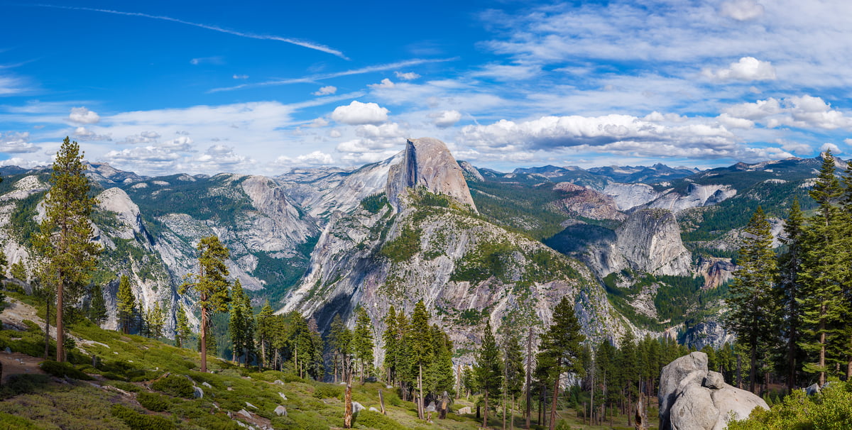 288 megapixels! A very high resolution, large-format VAST photo of an American landscape with an idyllic valley; fine art landscape photograph created by Jim Tarpo in Half Dome, Yosemite National Park, California.