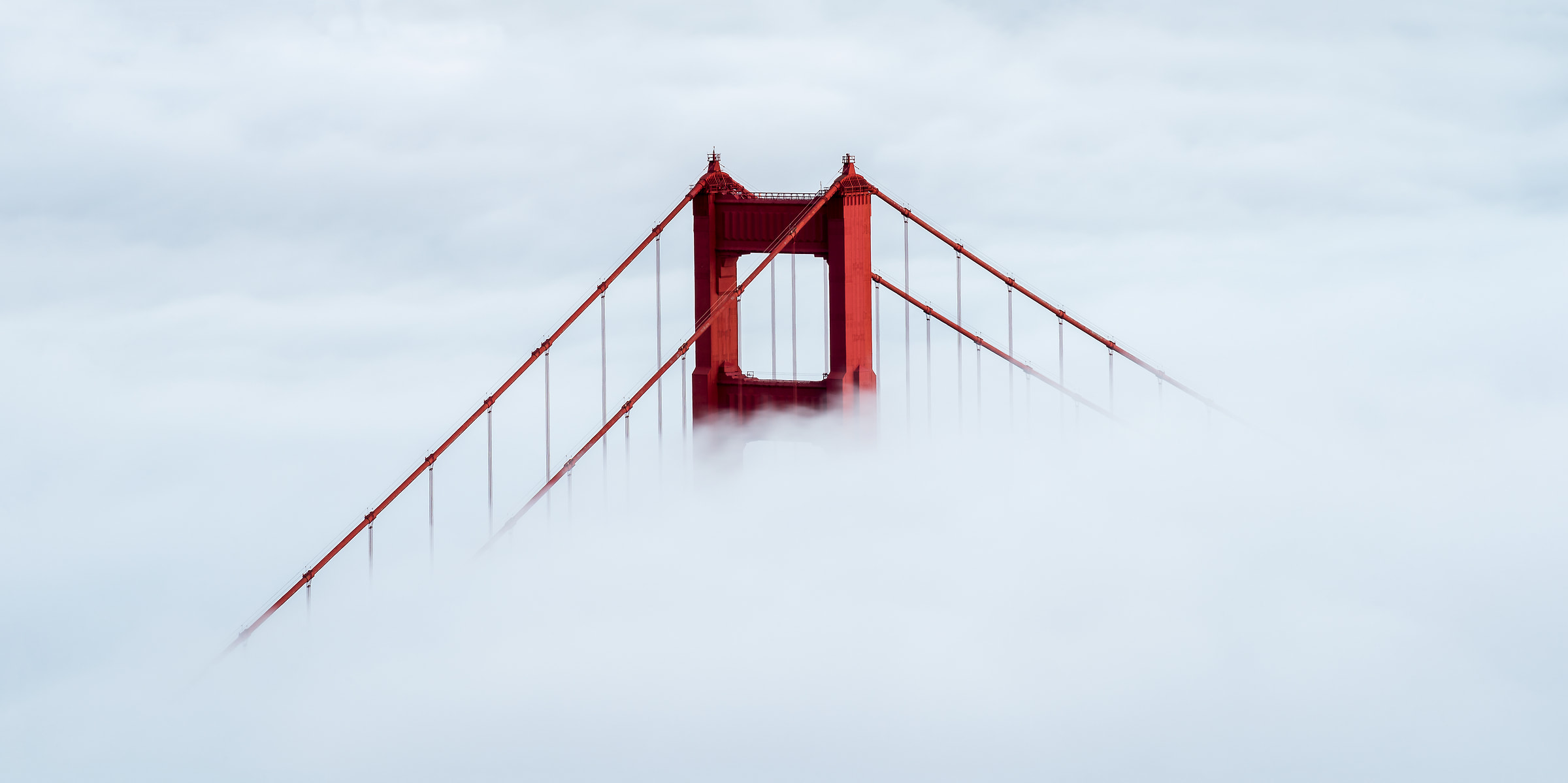 89 megapixels! A high resolution, large-format VAST photo of the Golden Gate Bridge in fog; fine art bridge photo print created by Justin Katz in the Marin Headlands near San Francisco, California.