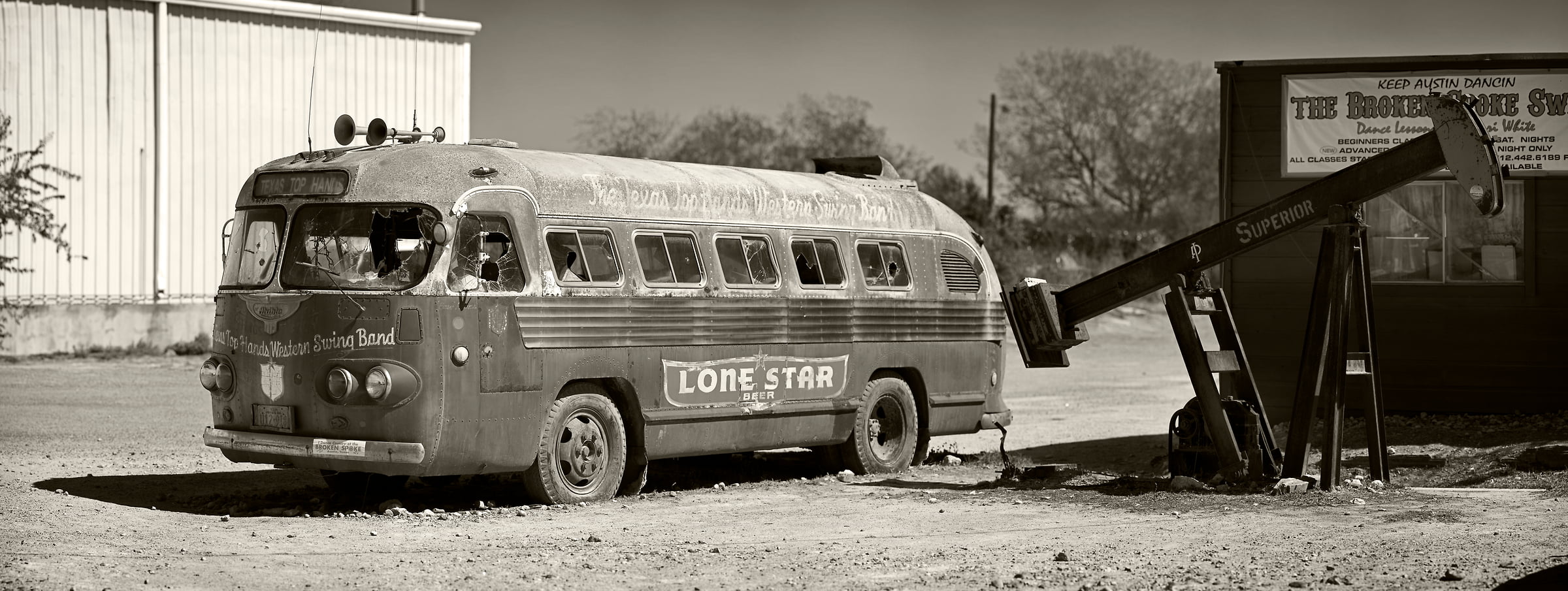 364 megapixels! A very high resolution fine art photograph of an old iconic bus that is emblamatic of Texas culture; VAST photo created by Phil Crawshay in Texas