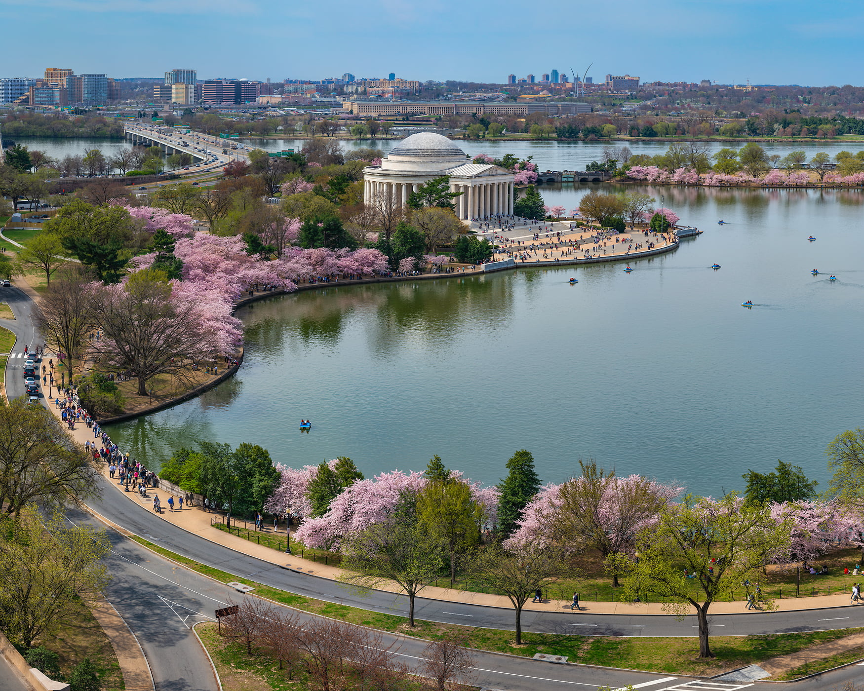 470 megapixels! A very high resolution, large-format VAST photo of the Cherry Blossom Festival, Jefferson Memorial, Tidal Basin, and cherry trees; fine art photograph created by Tim Lo Monaco in Washington, D.C.