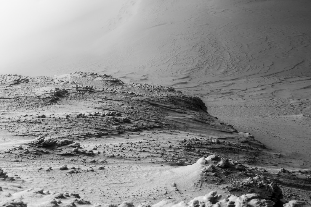 109 megapixels! A very high resolution, large-format VAST photo print of snow and ice on top of a glacier; abstract black & white photograph created by Scott Rinckenberger in Blanket Glacier, Columbia Mountains, British Columbia, Canada.