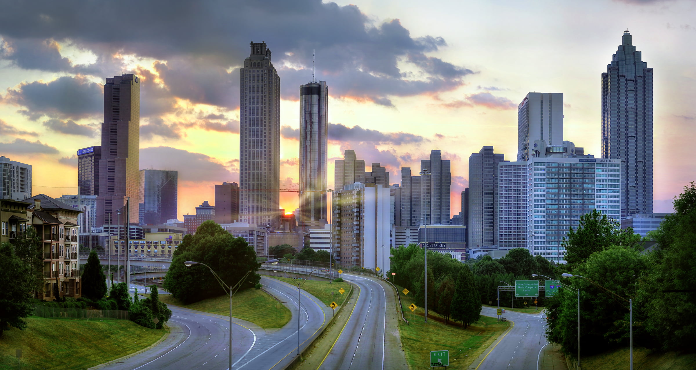 401 megapixels! A very high resolution, large-format VAST photo print of sunset over the downtown Atlanta skyline; cityscape photograph created by Phil Crawshay in Atlanta, Georgia