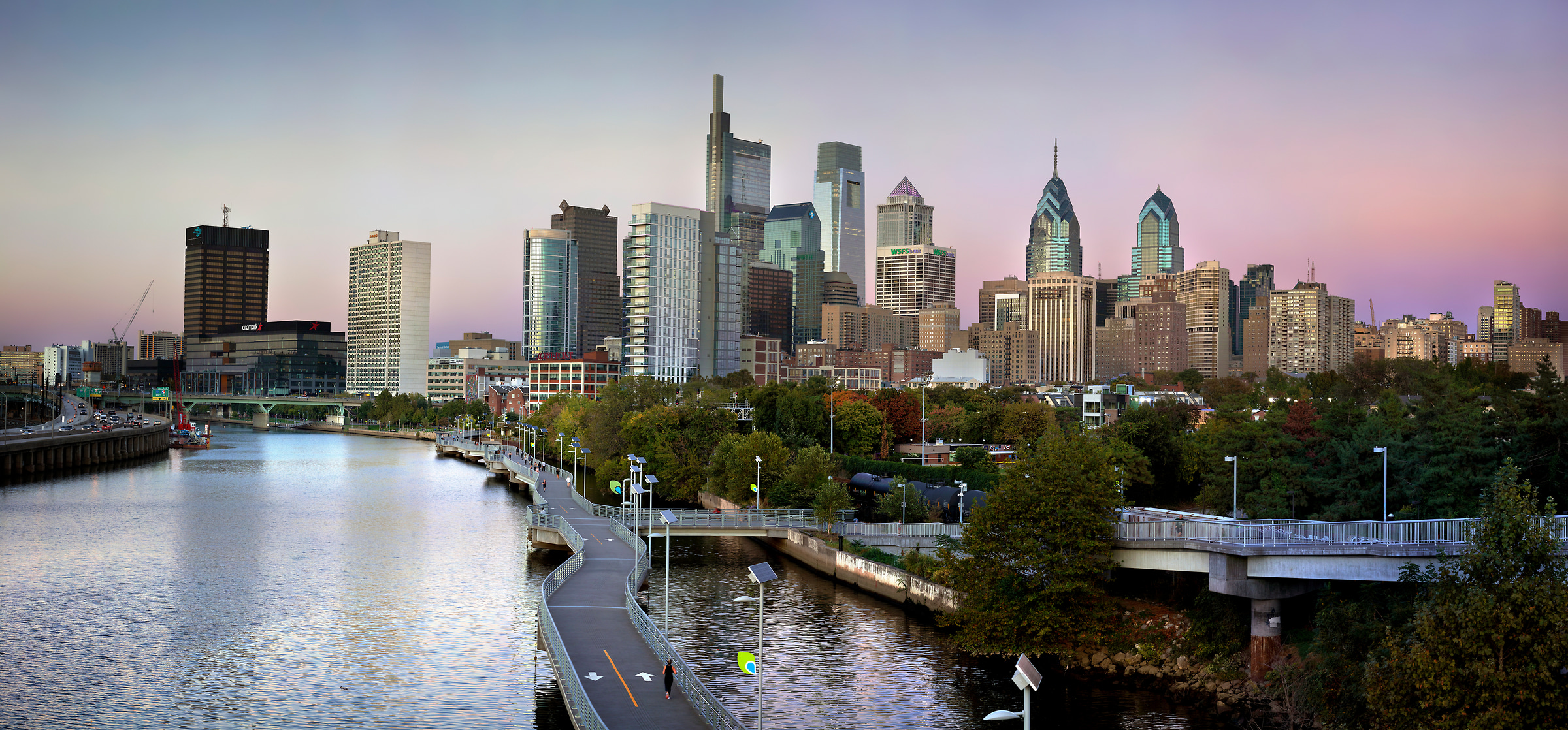 419 megapixels! A very high resolution, large-format VAST photo print of the Philadelphia skyline; photograph created by Phil Crawshay in Downtown Philadelphia