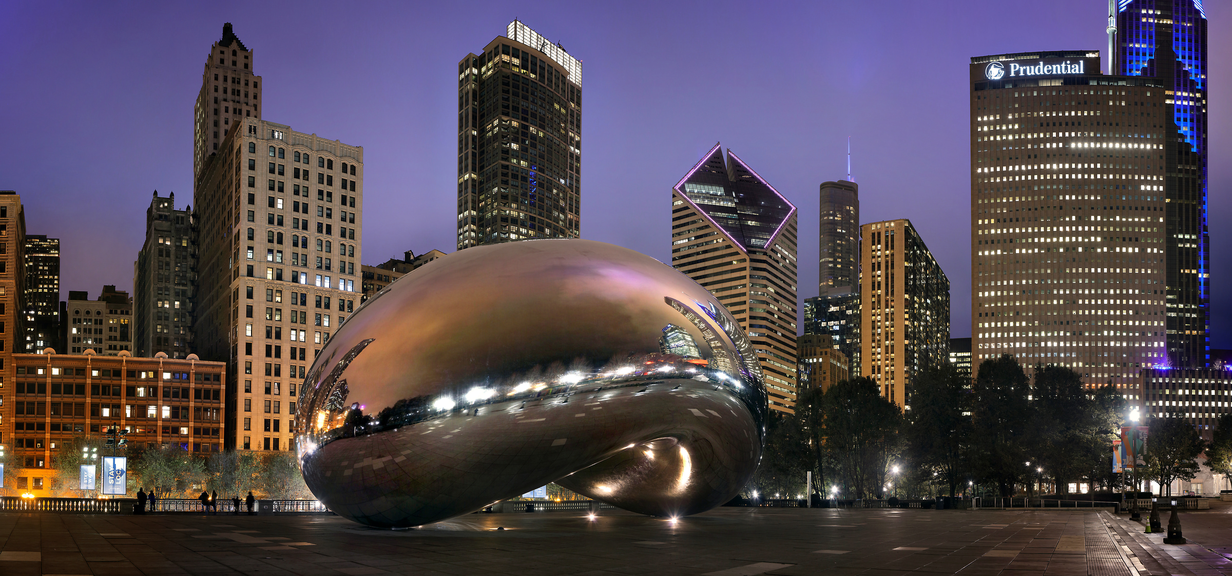 262 megapixels! A very high resolution, large-format VAST photo print of Millennium Park and the Cloud Gate (Chicago Bean) sculpture at night; photograph created by Phil Crawshay in Chicago, Illinois.