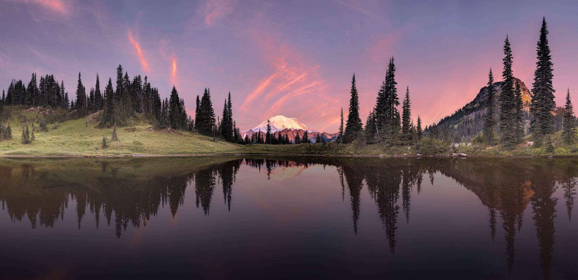 424 megapixels! A very high resolution, large-format VAST photo print of a landscape reflected in a lake; photograph created by Chris Collacott in Little Tipsoo Lake, Mount Rainier National Park, Washington