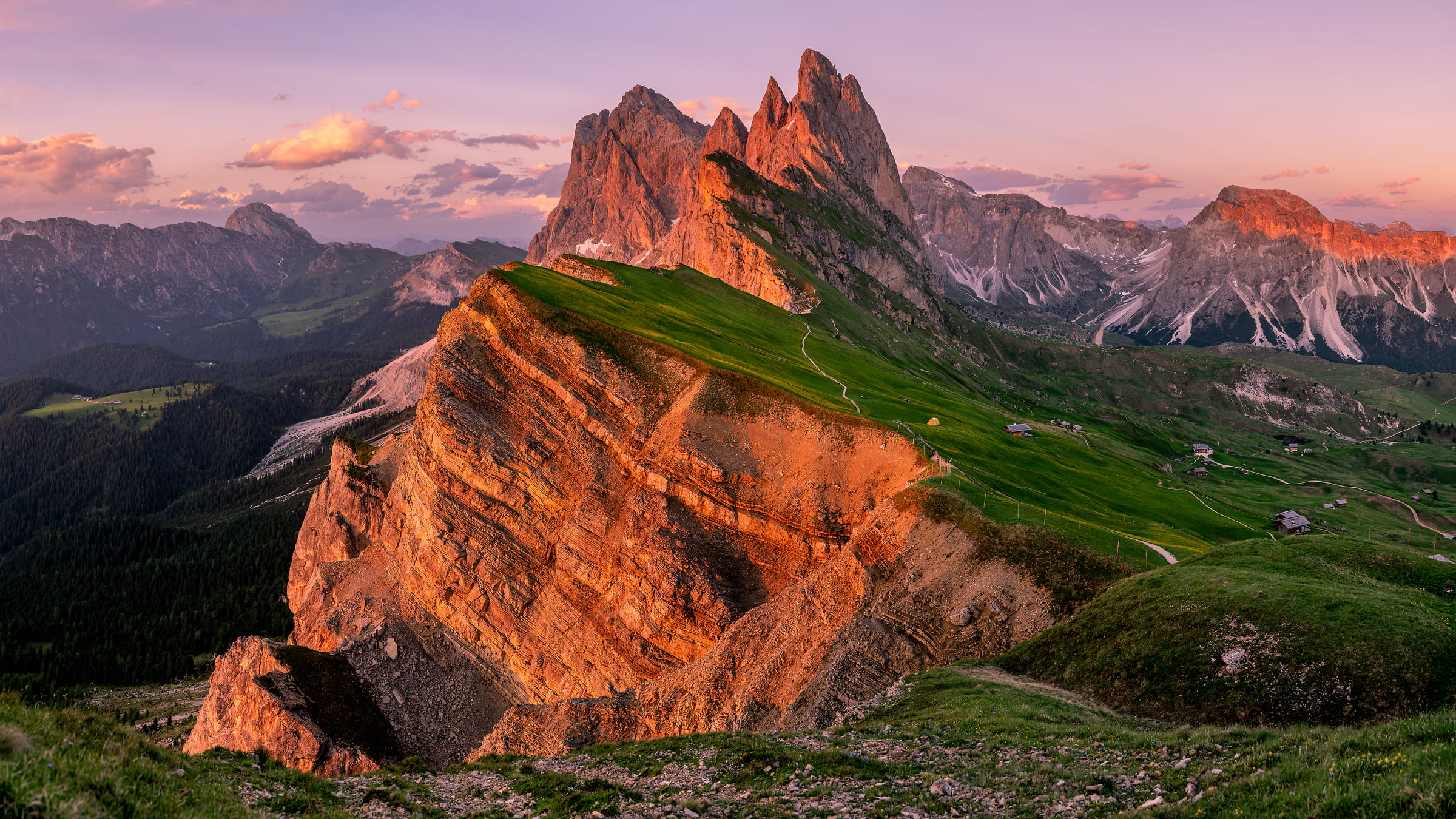 376 megapixels! A very high resolution, large-format VAST photo print of a landscape at sunset; landscape photograph created by Tim Shields in Seceda, Santa Cristina Valgardena, Italy