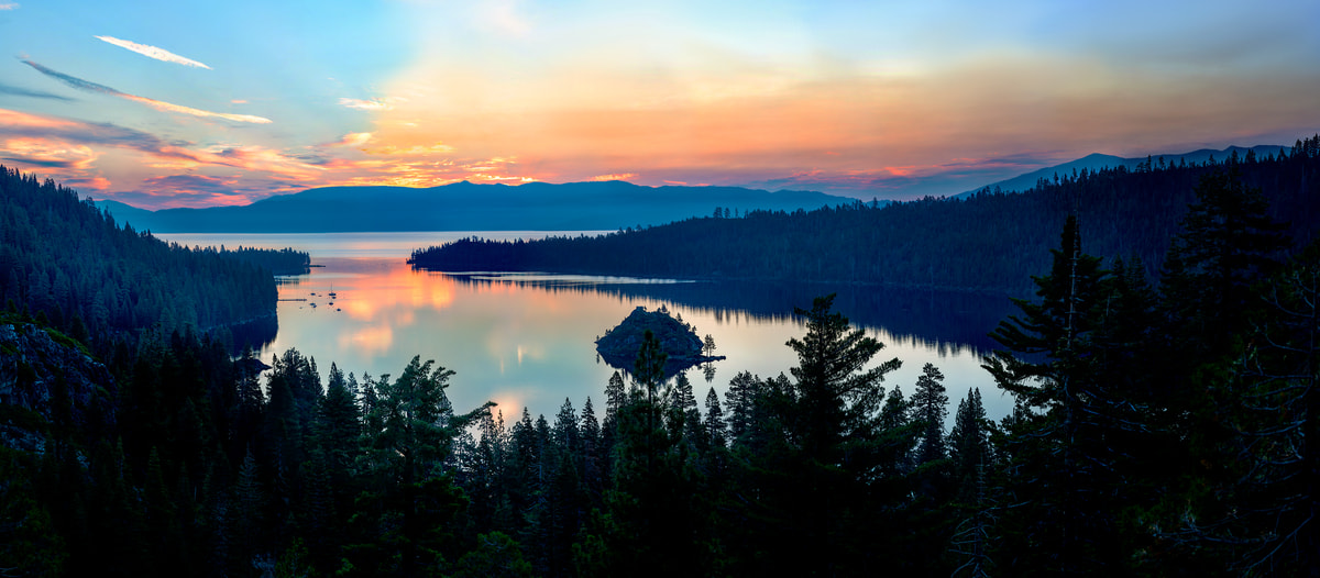 Stampa Su Tela LeevArts – Tramonto In California, Baia Di Emerald, Lago Tahoe – Quadro Paesaggio USA 61x122 Cm