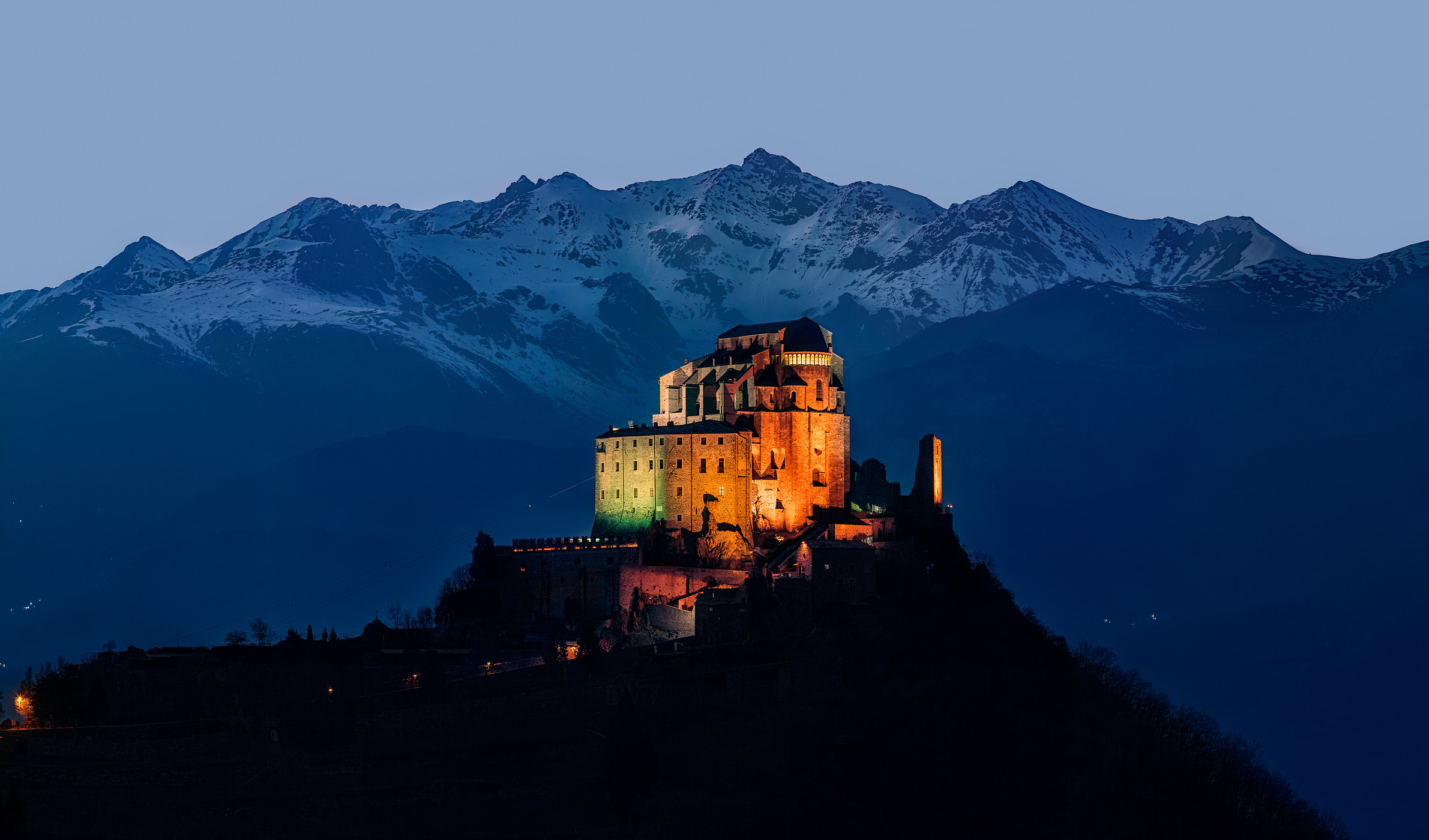 265 megapixels! A very high resolution, large-format VAST photo print of a castle amid mountains; landscape photograph created by Duilio Fiorille in Sant'Ambrogio di Torino, Italy.