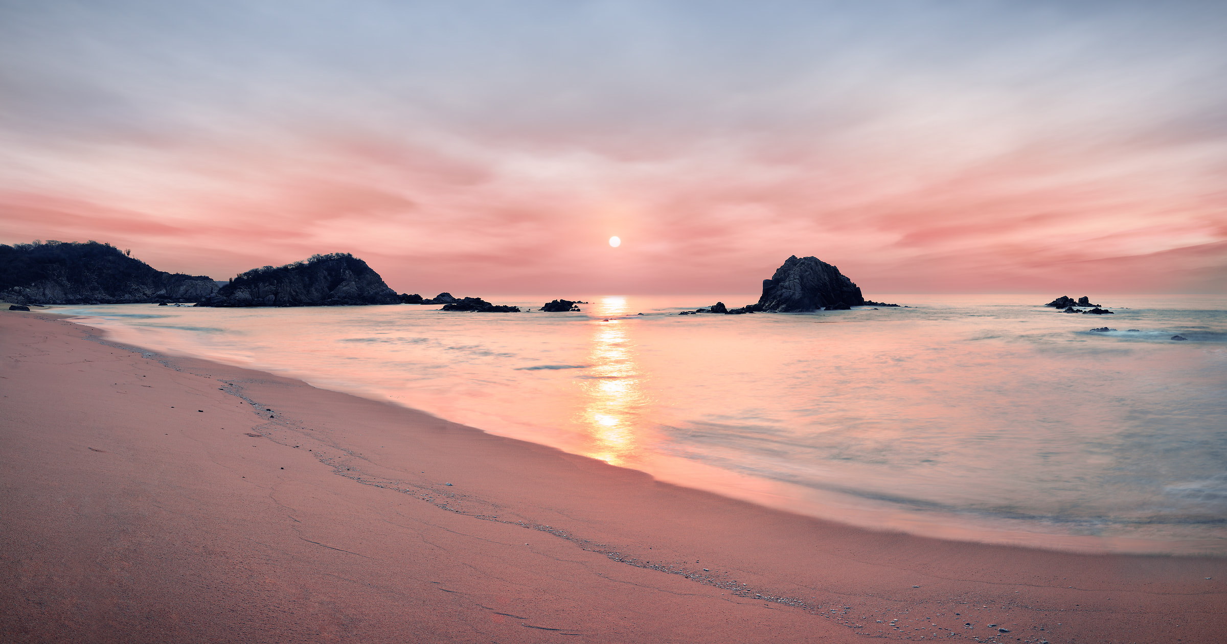 434 megapixels! A very high resolution, large-format VAST photo print of sunrise on a beach; landscape photograph created by Scott Dimond in Huatulco, Oaxaca, Mexico
