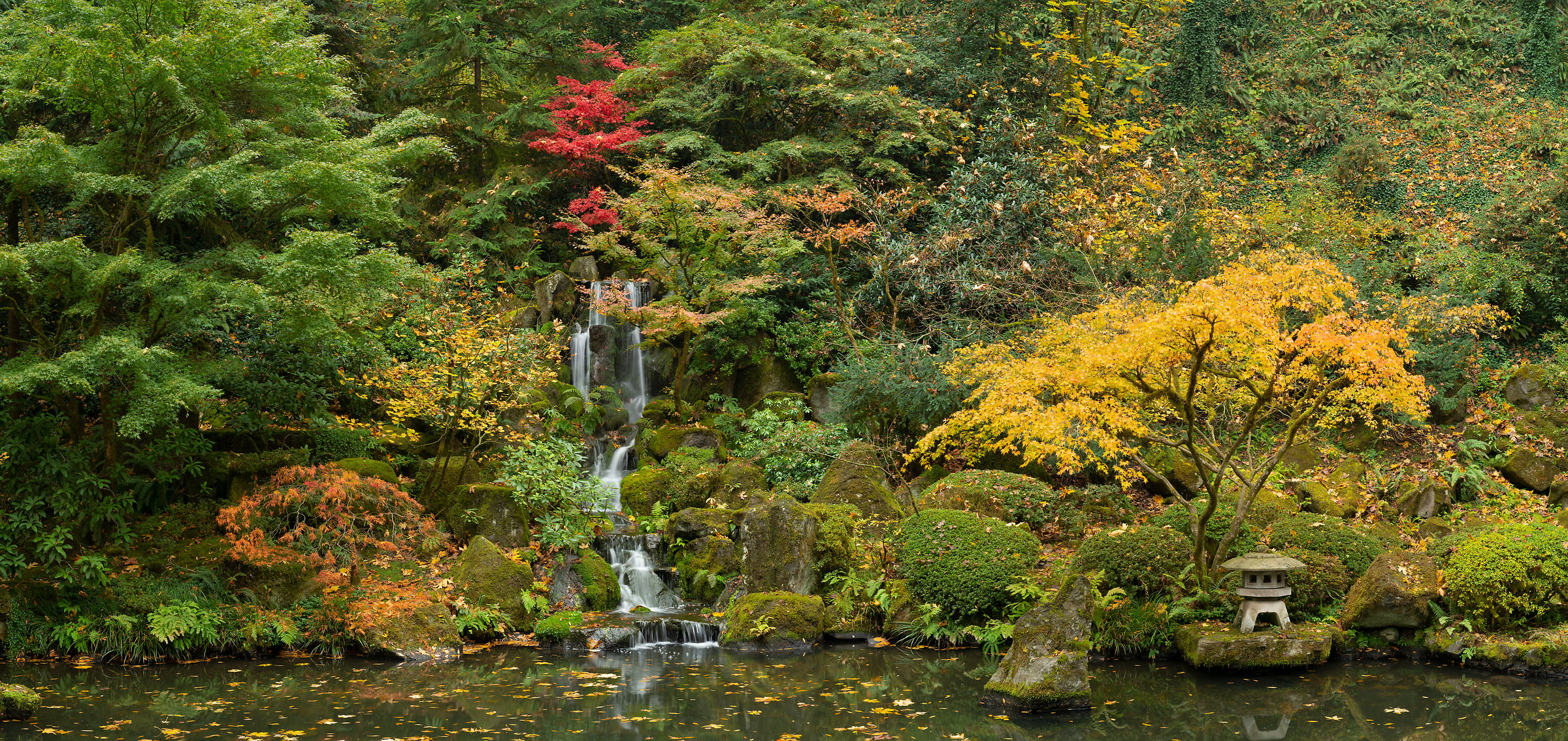 361 megapixels! A very high resolution, large-format VAST photo print of a beautiful waterfall artwork; photograph created by Greg Probst in Portland Japanese Garden, Portland, Oregon