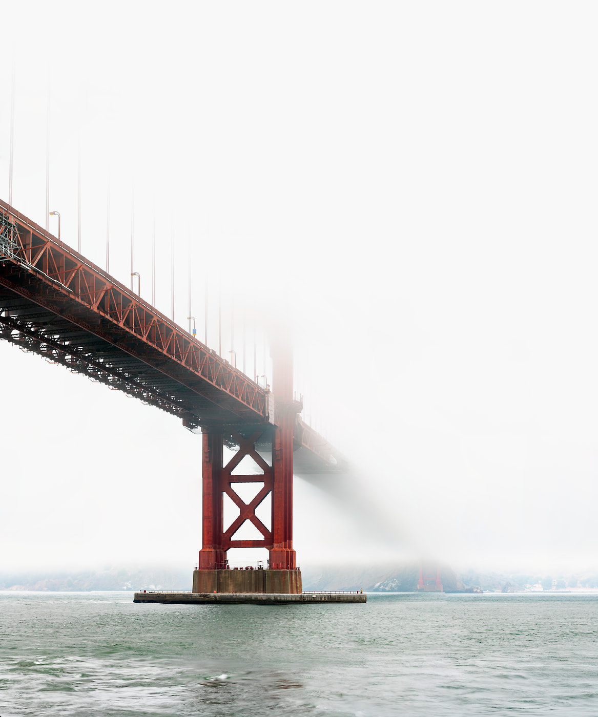 173 megapixels! A very high resolution, large-format VAST photo print of the Golden Gate Bridge in the fog; photograph created by Justin Katz in Fort Point, Golden Gate Recreation Area, San Francisco, California