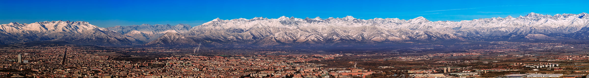 265 megapixels! A very high resolution, panorama photo of Turin, Italy; landscape photograph created by Duilio Fiorille from Basilica of Superga over Turin, Piedmont, Italy