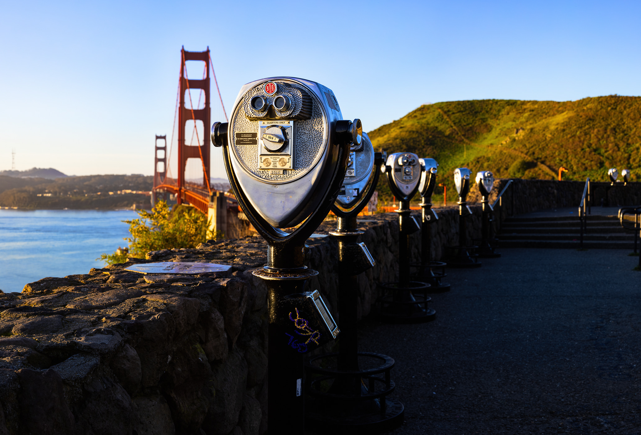 299 megapixels! A very high resolution, large-format VAST photo print of viewfinders in Golden Gate Bridge Vista Point; photograph created by Nicholas Gonzales in Golden Gate Bridge View Vista Point, Sausalito, California.