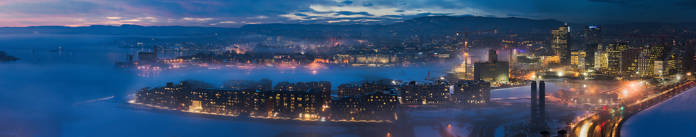 377 megapixels! A very high resolution, panorama VAST photo print of the Oslo city skyline; cityscape photograph created by Ennio Pozzetti in Oslo, Norway.