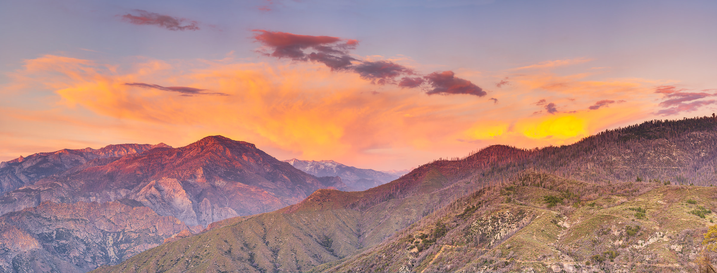 776 megapixels! A very high resolution, large-format VAST photo print of a bright sunset over a landscape; photograph created by Chris Blake in Kings Canyon National Park, California.