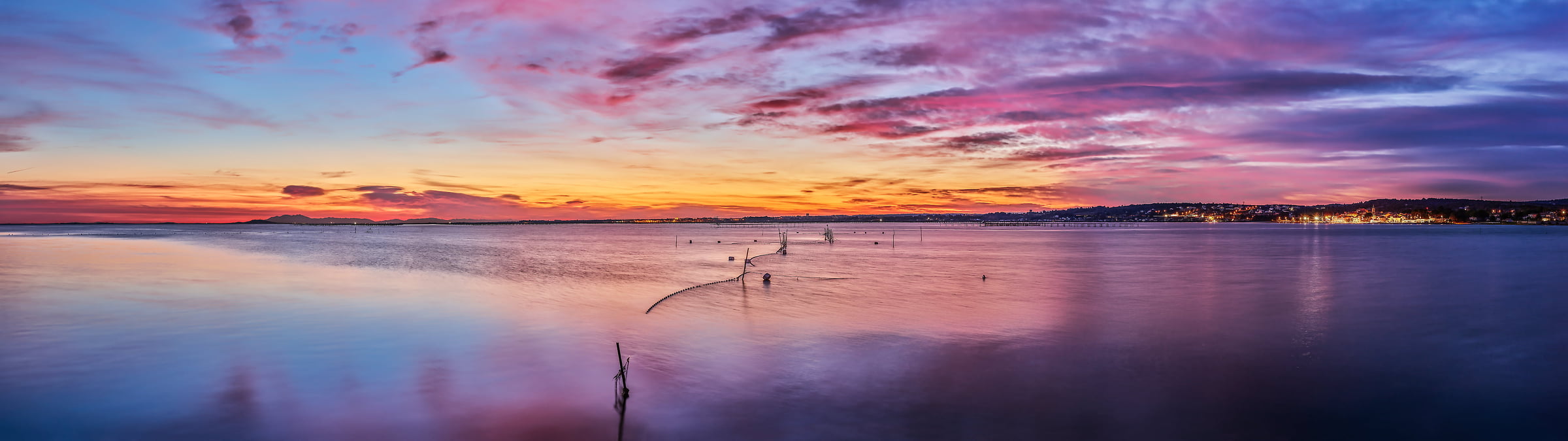 288 megapixels! A very high resolution, large-format VAST photo print of a sunset over water; seascape photograph created by David Meaux in Étang de Thau, Balaruc-les-Bains, l'Hérault, France