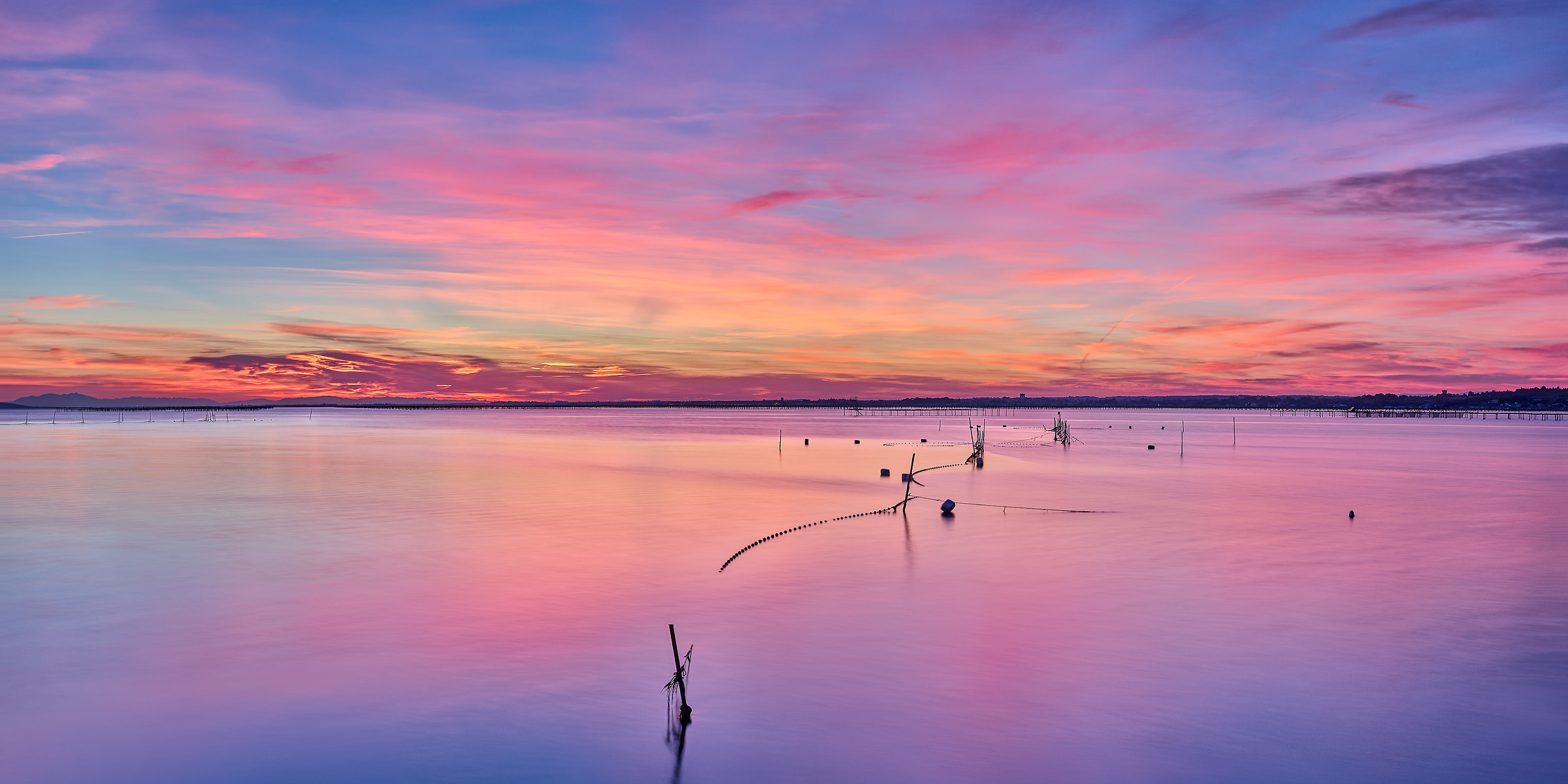 153 megapixels! A very high resolution, large VAST photo print of a sunset over water; landscape photograph created by David Meaux in l'Étang de Thau, Balaruc-les-Bains, l'Hérault, France