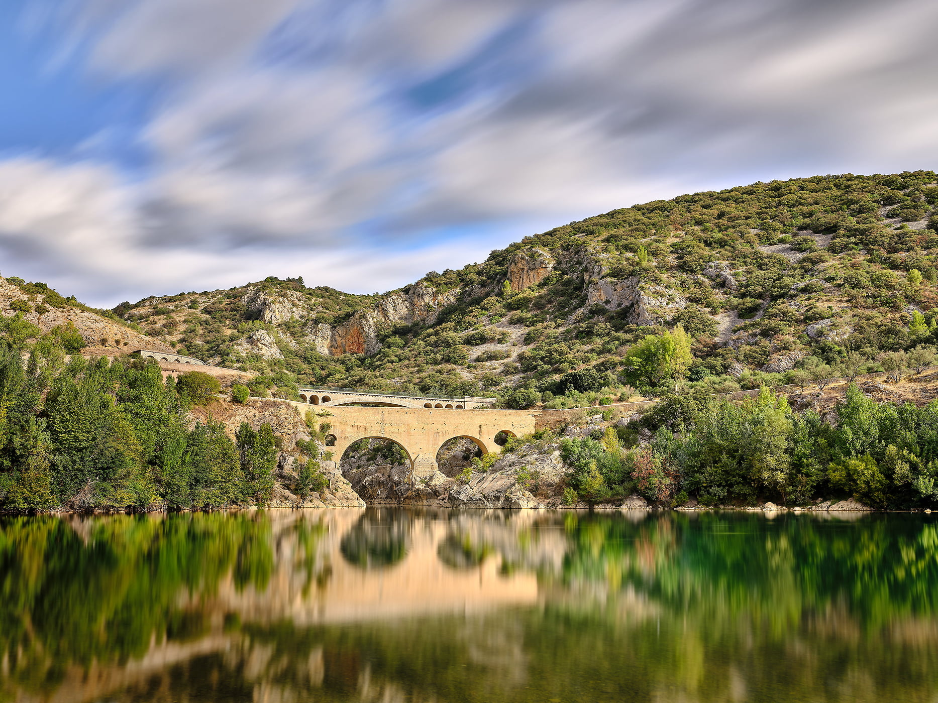 102 megapixels! A very high resolution, large-format VAST photo print of the Hérault River; photograph created by David Meaux in Pont du Diable, Saint-Jean-de-Fos, l'Hérault, France.