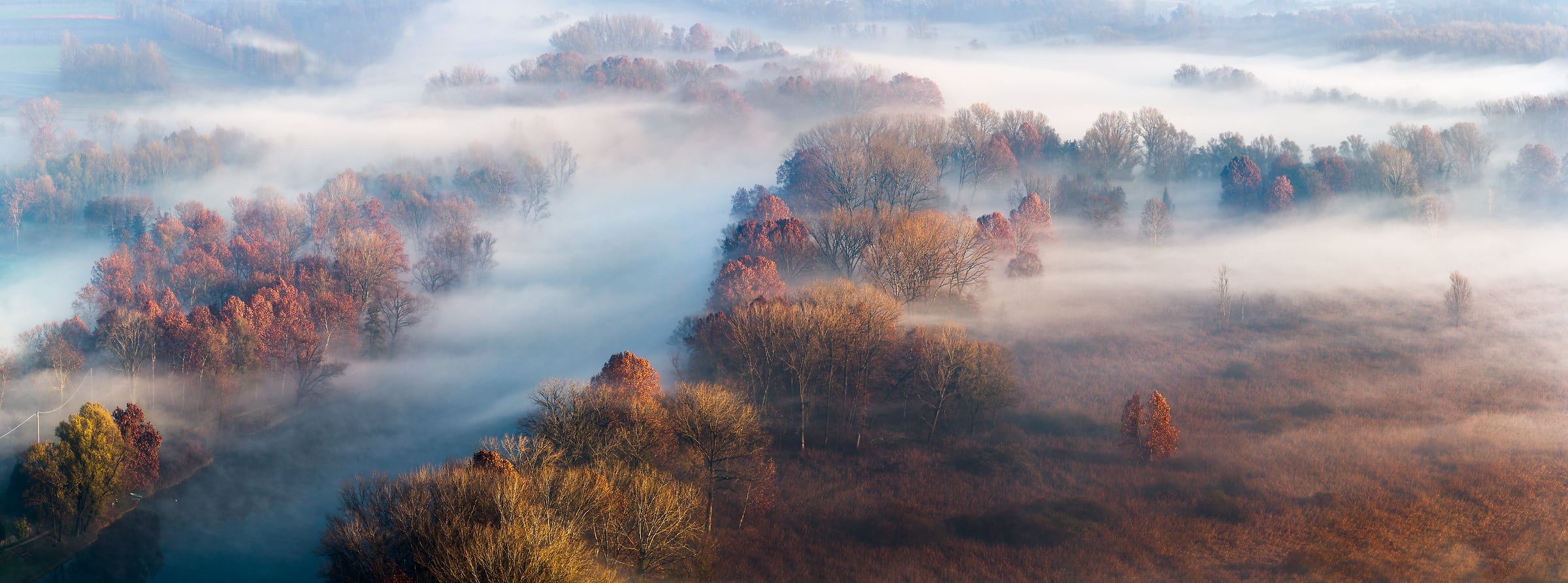 153 megapixels! A very high resolution, large-format VAST photo print of a foggy autumn scene; landscape photograph created by Ennio Pozzetti in Airuno, Lombardia, Italy.