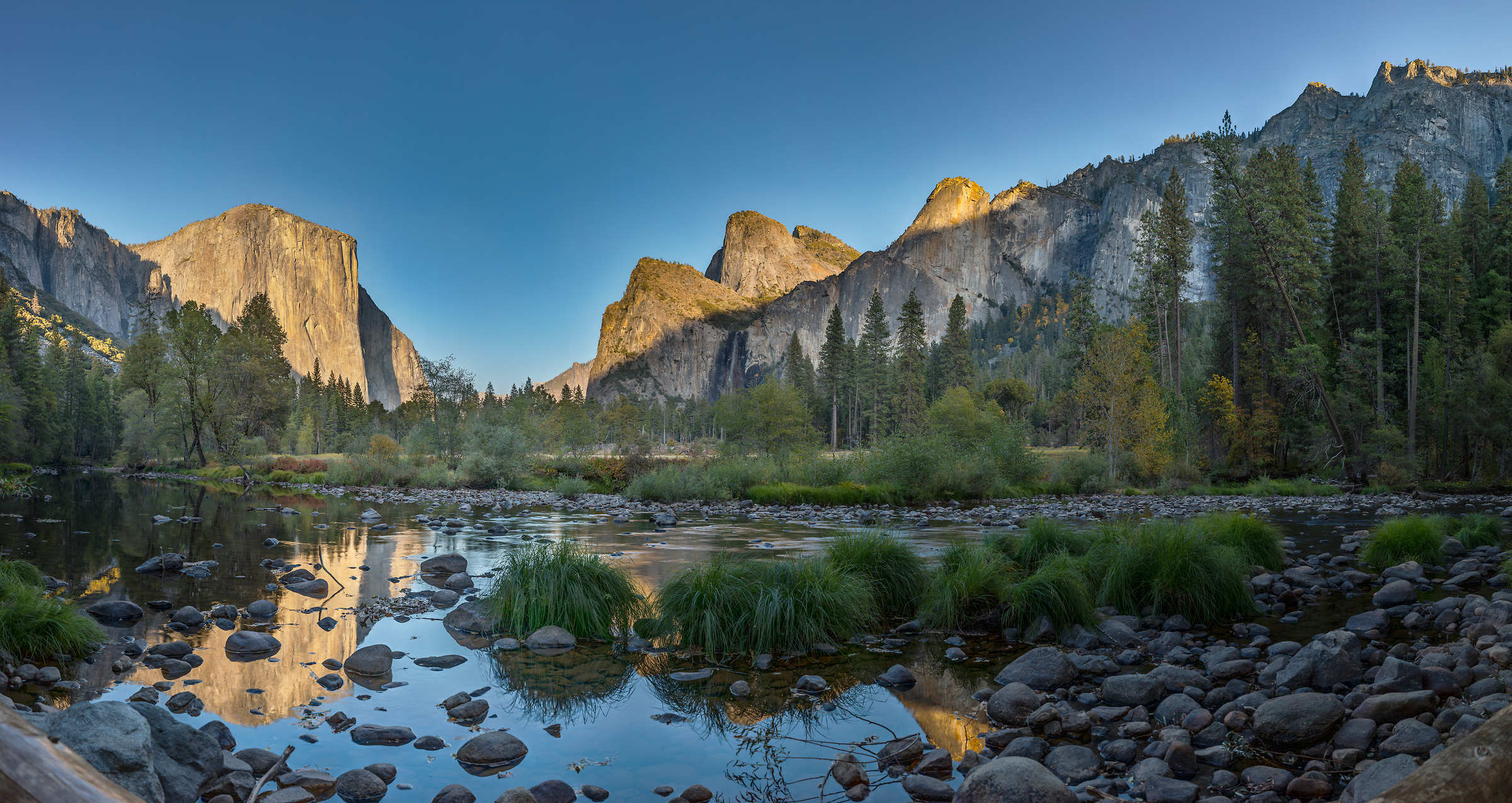 1,545 megapixels! A very high resolution, large-format VAST photo print of a river, trees, valley, and mountains; landscape photograph created by John Freeman in Valley View, Yosemite National Park, California