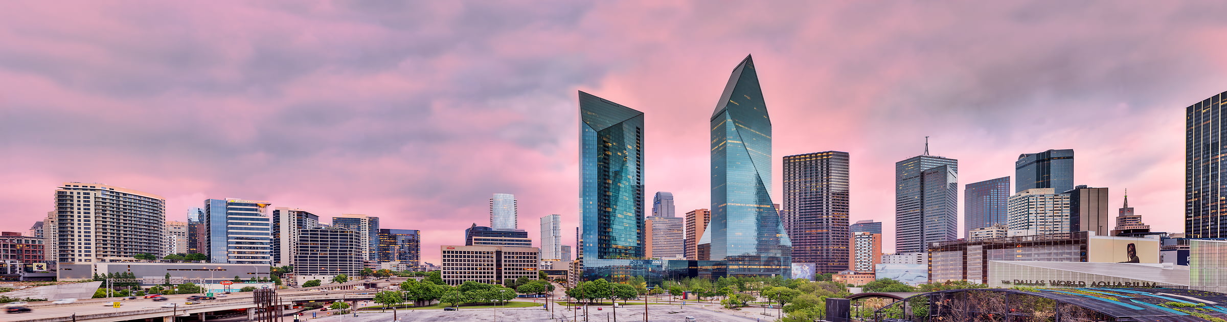 3,107 megapixels! A very high resolution, large-format VAST photo print of the Dallas skyline at sunset; cityscape photograph created by Chris Blake in Dallas, TX