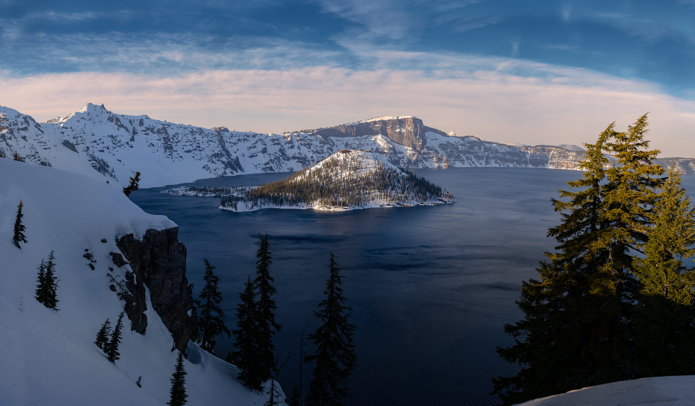 987 megapixels! A very high resolution, large-format VAST photo print of a snowy lake; landscape photograph created by Chris Blake in Crater Lake National Park, Oregon