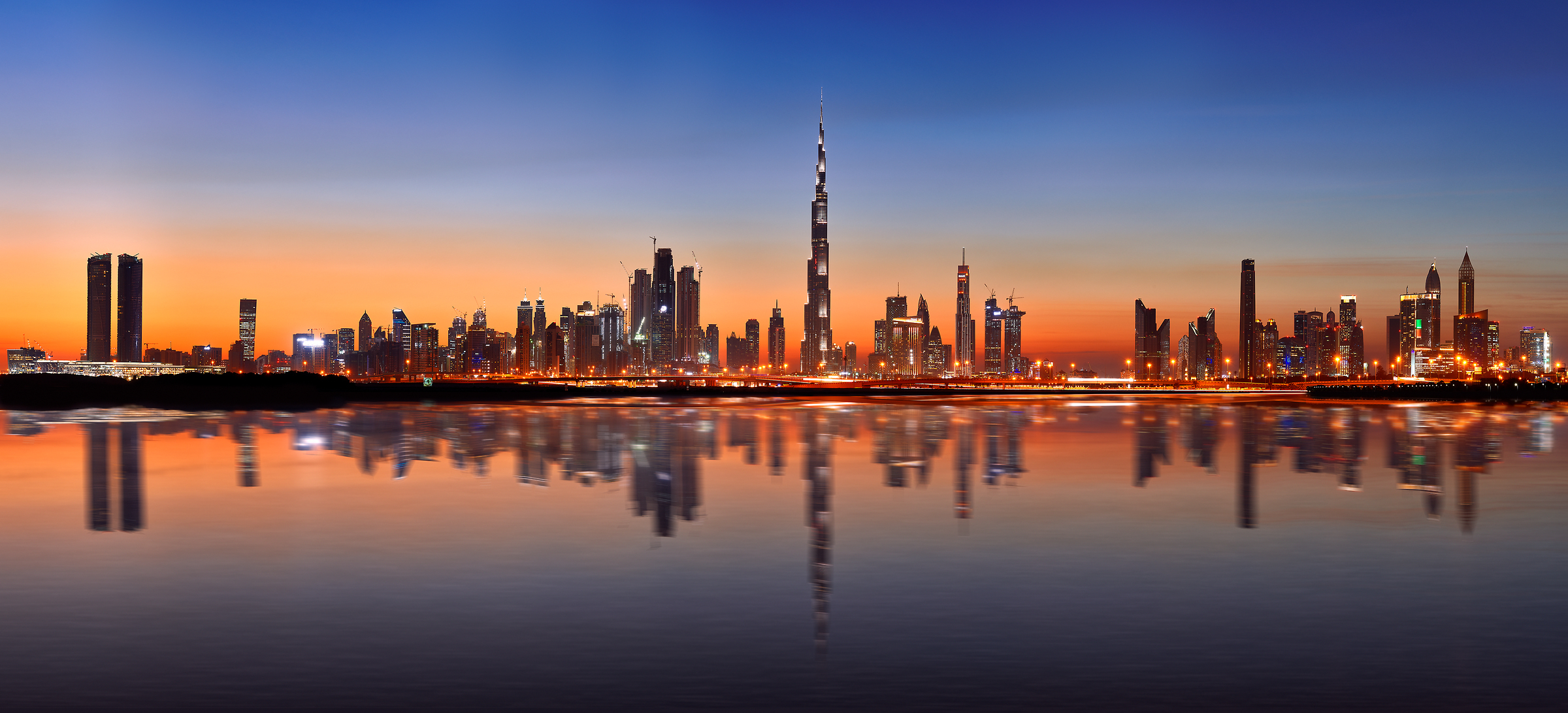 273 megapixels! A very high resolution, large-format VAST photo print of the Dubai skyline at sunset; cityscape photograph created by Chris Collacott in Dubai, United Arab Emirates