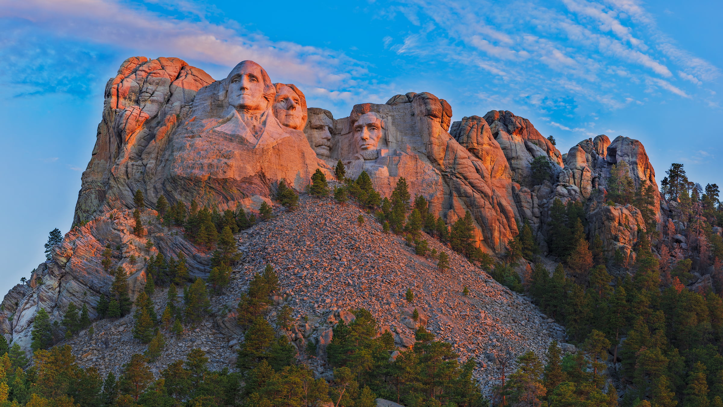 1,485 megapixels! A very high resolution, large-format VAST photo print of Mount Rushmore at sunrise; landscape photograph created by John Freeman in Mount Rushmore National Memorial, South Dakota.