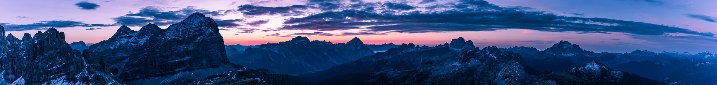 290 megapixels! A very high resolution, large-format VAST photo print of a mountain range at sunset; wallpaper photograph created by Alfred Feil in Lagazuoi, Alta Badia, Italy.