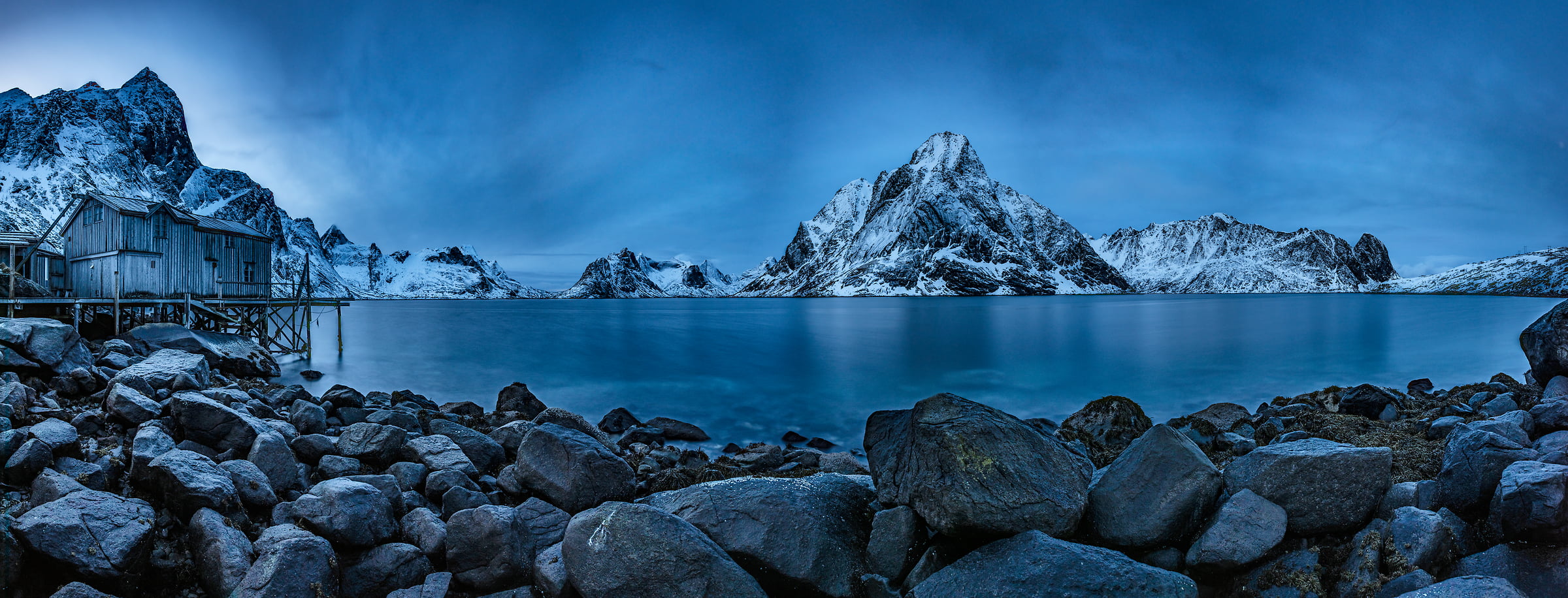 114 megapixels! A very high resolution, large-format VAST photo print of a mountain lake landscape in winter; photograph created by Alfred Feil in Moskenes Island, Lofoten, Norway
