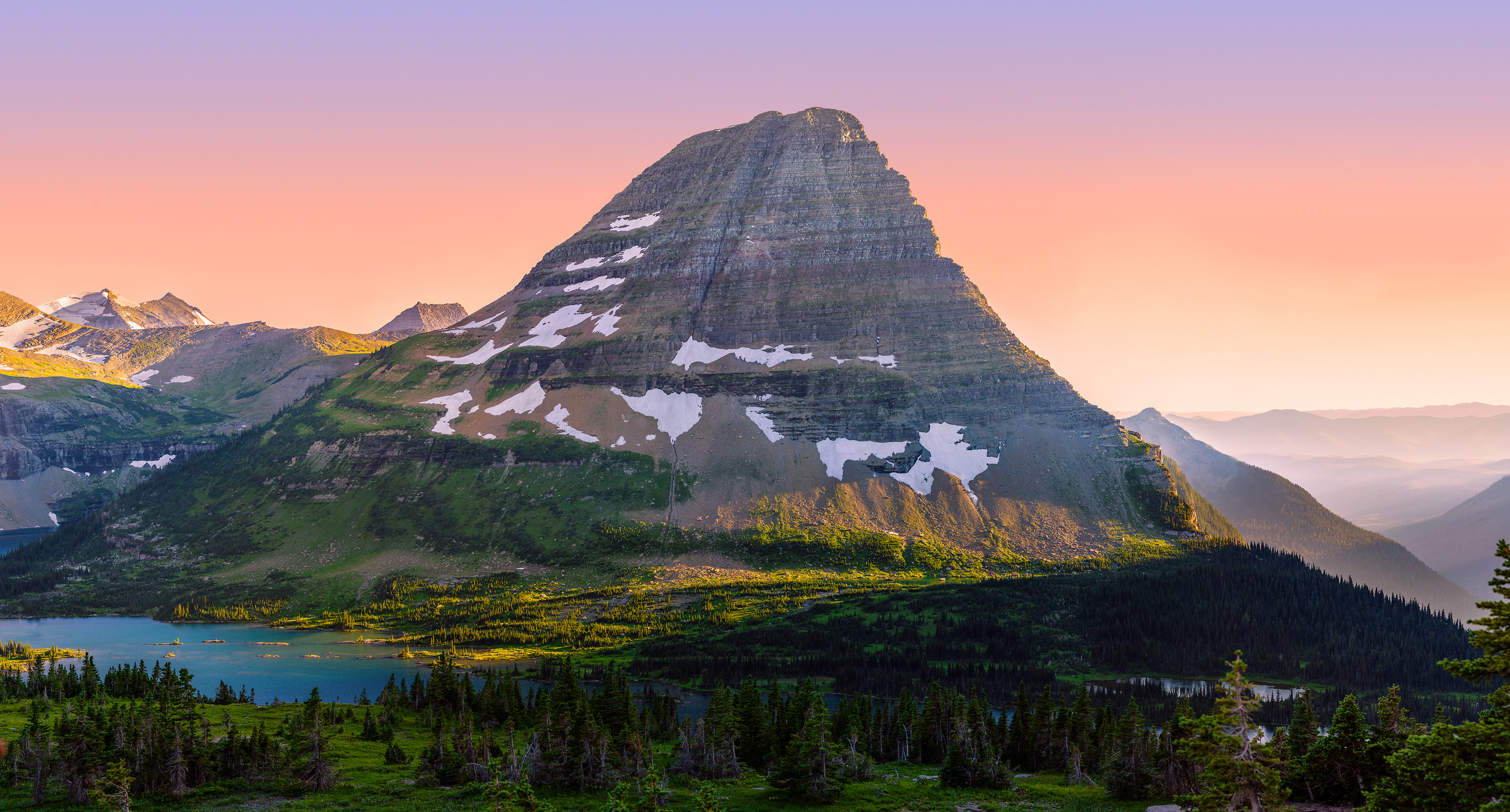 895 megapixels! A very high resolution, large-format VAST photo print of a sunset and mountain; landscape photograph created by Chris Blake in Hidden Lake, Glacier National Park.
