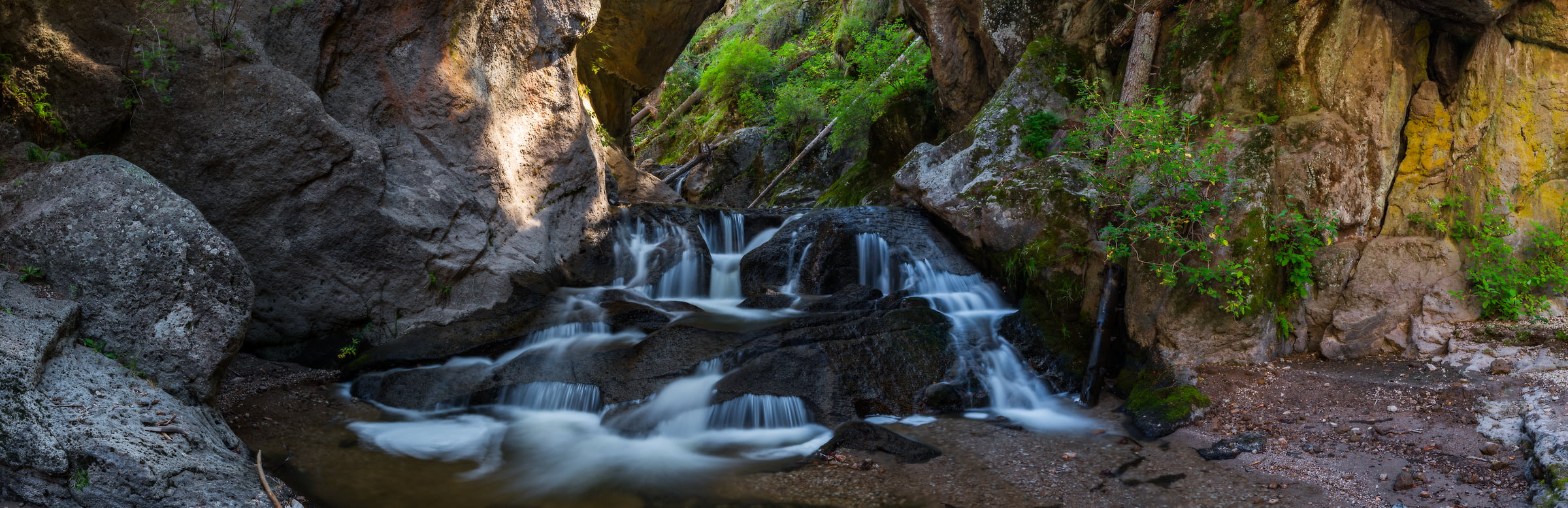 106 megapixels! A very high resolution, large-format VAST photo print of falling water over rocks; nature photograph created by Phillip Noll in Jemez Mountains, New Mexico