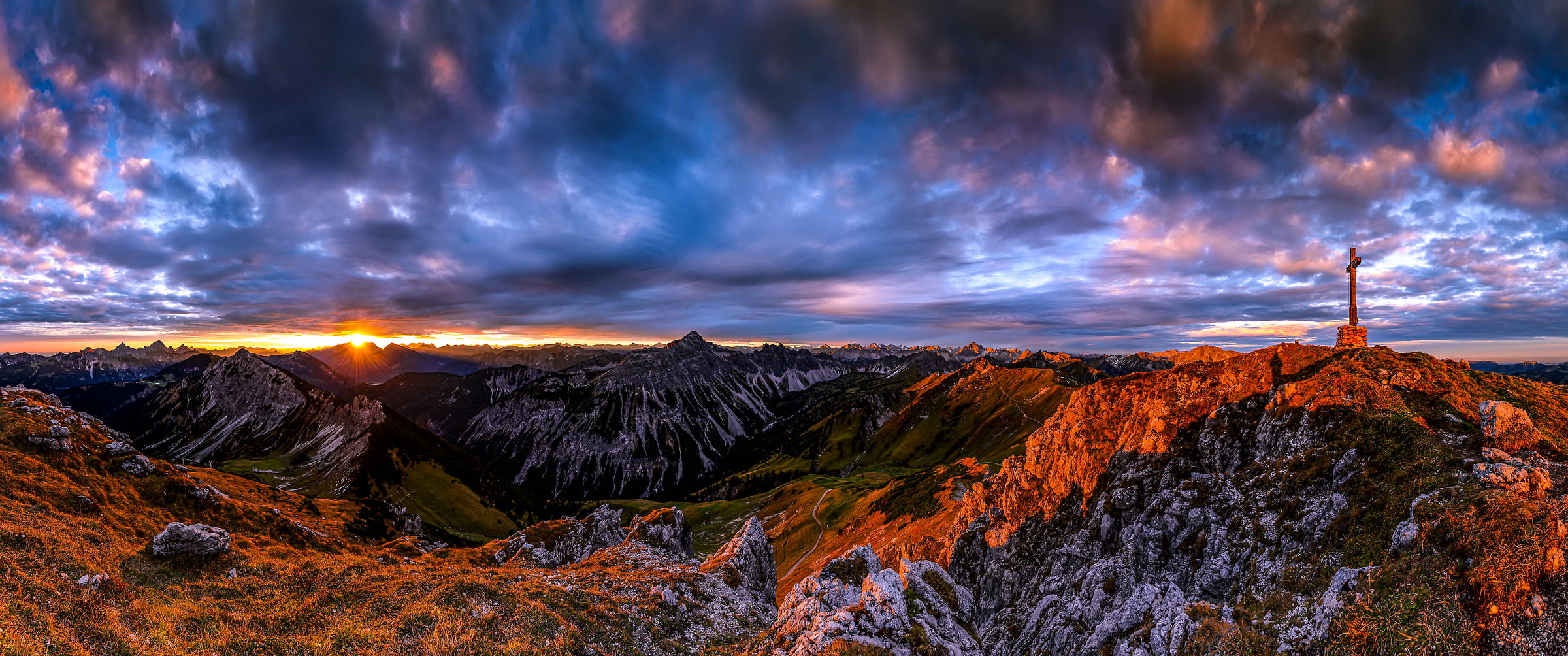 102 megapixels! A very high resolution, large-format VAST photo print of an alpine sunset in the mountains; landscape photograph created by Alfred Feil in Allgäuer Alpen, Tirol, Austria.